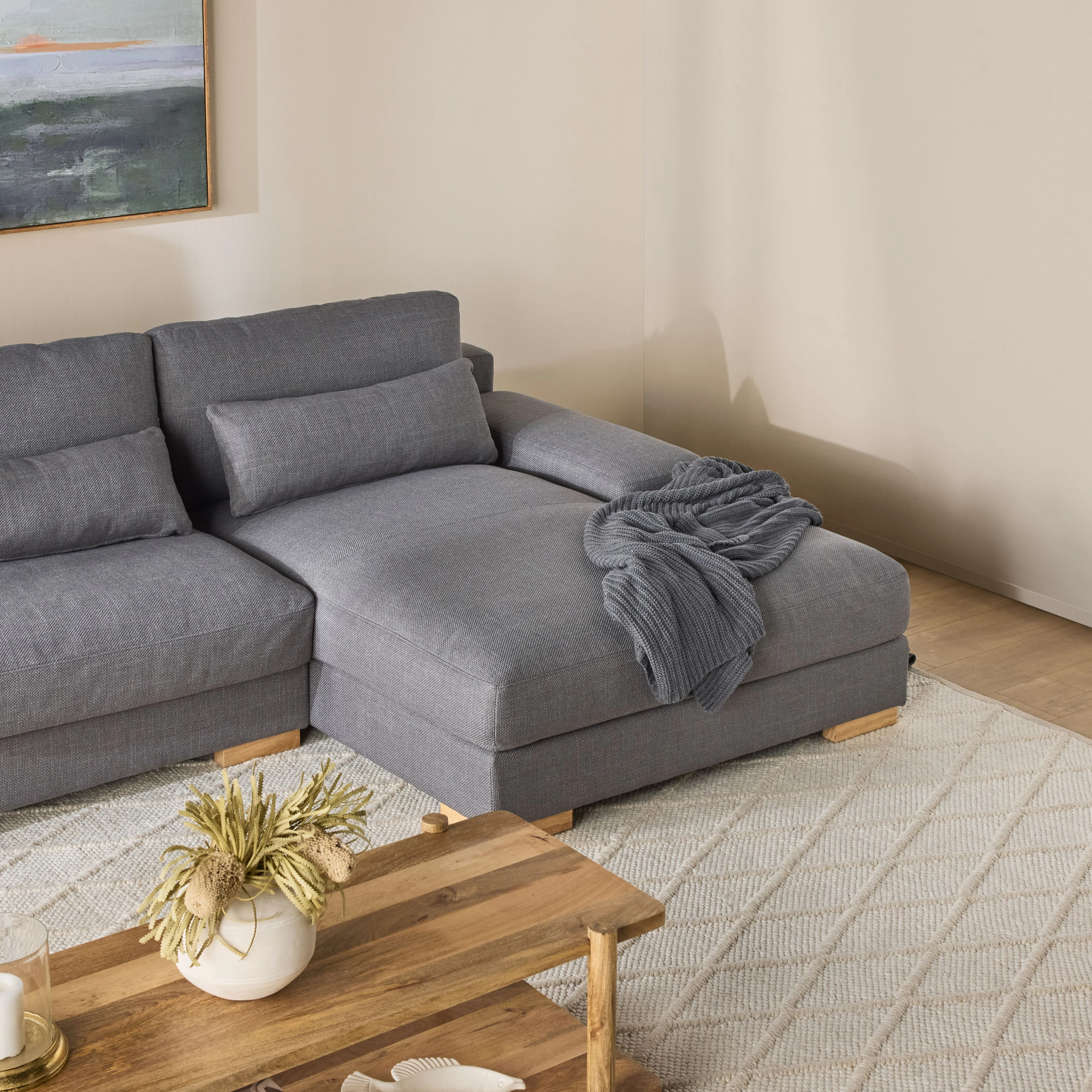 Herron 3 Seater Sofa with RHF Chaise Iron Grey Weave - Image 10