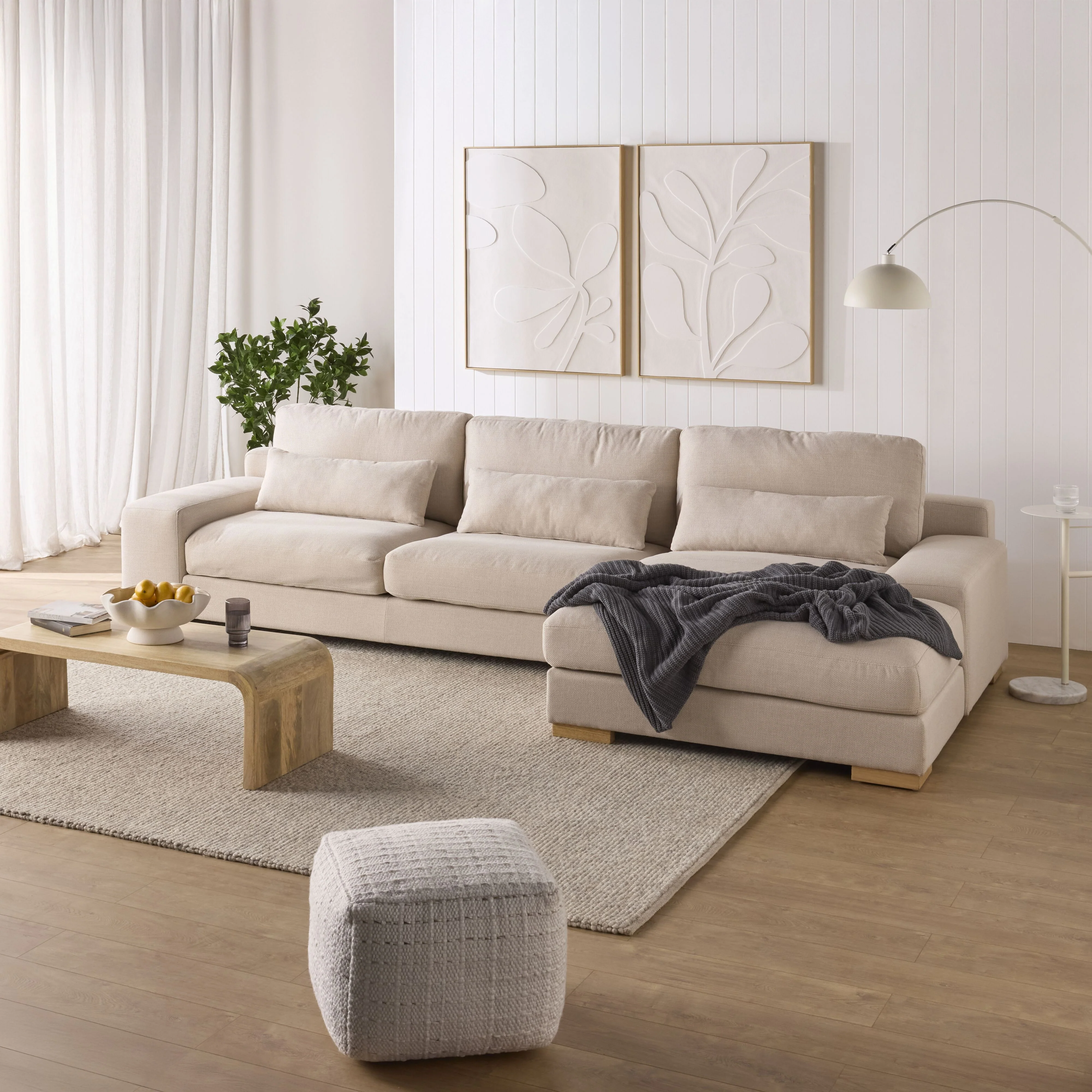 Herron 3 Seater Sofa with RHF Chaise Ivory Weave - Image 8