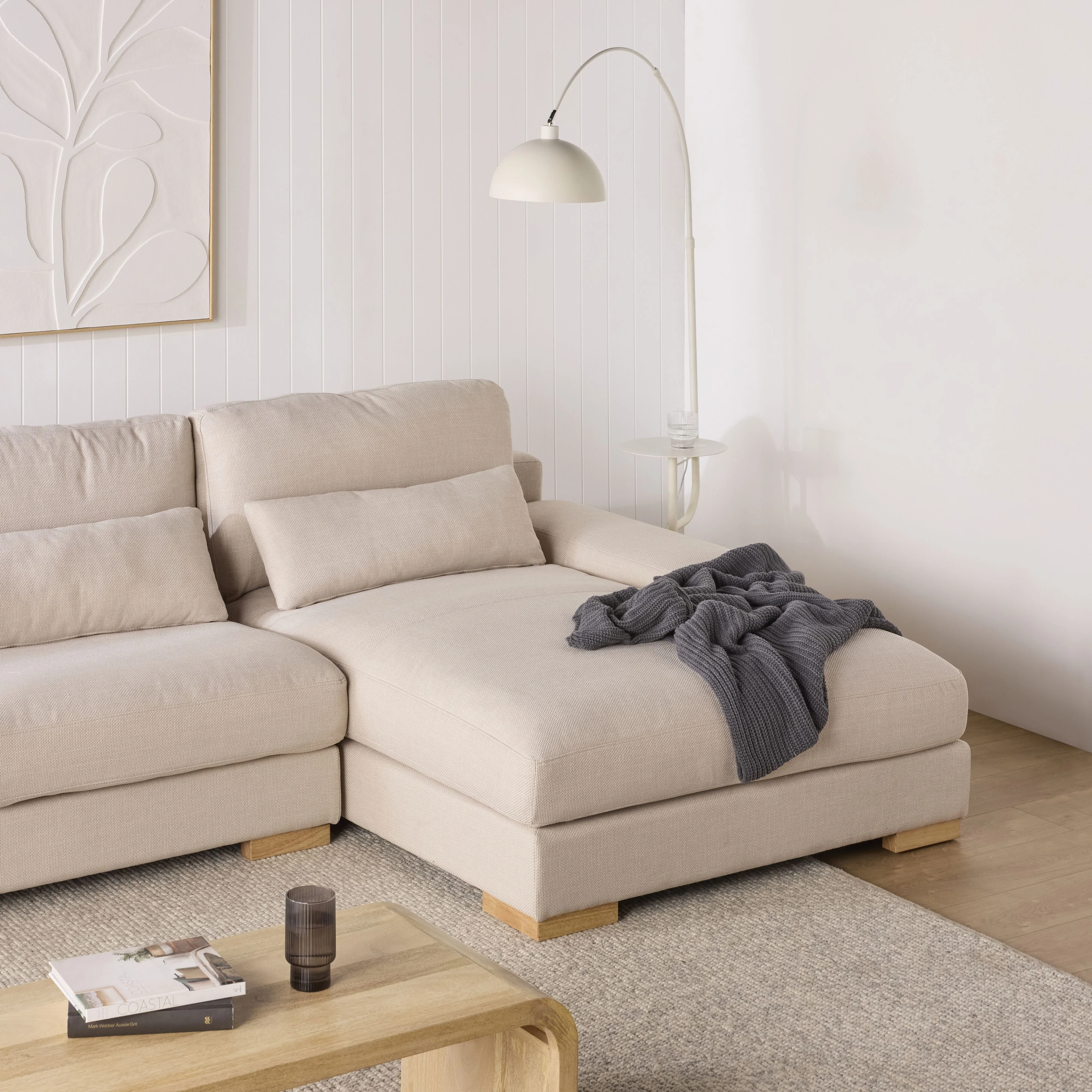 Herron 3 Seater Sofa with RHF Chaise Ivory Weave - Image 9