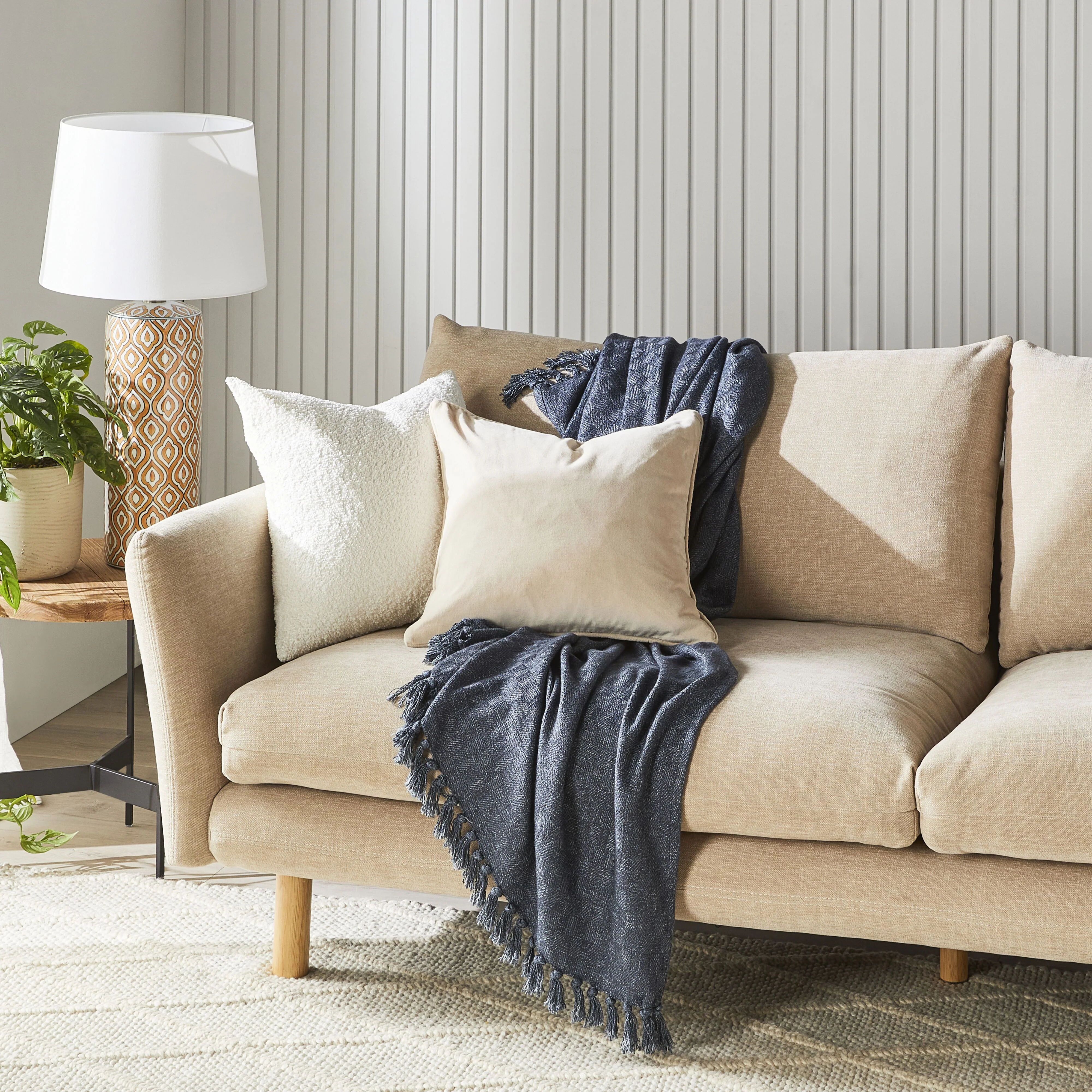 Hervey Cotton Velvet Cushion Oatmeal 45x45cm - Image 3