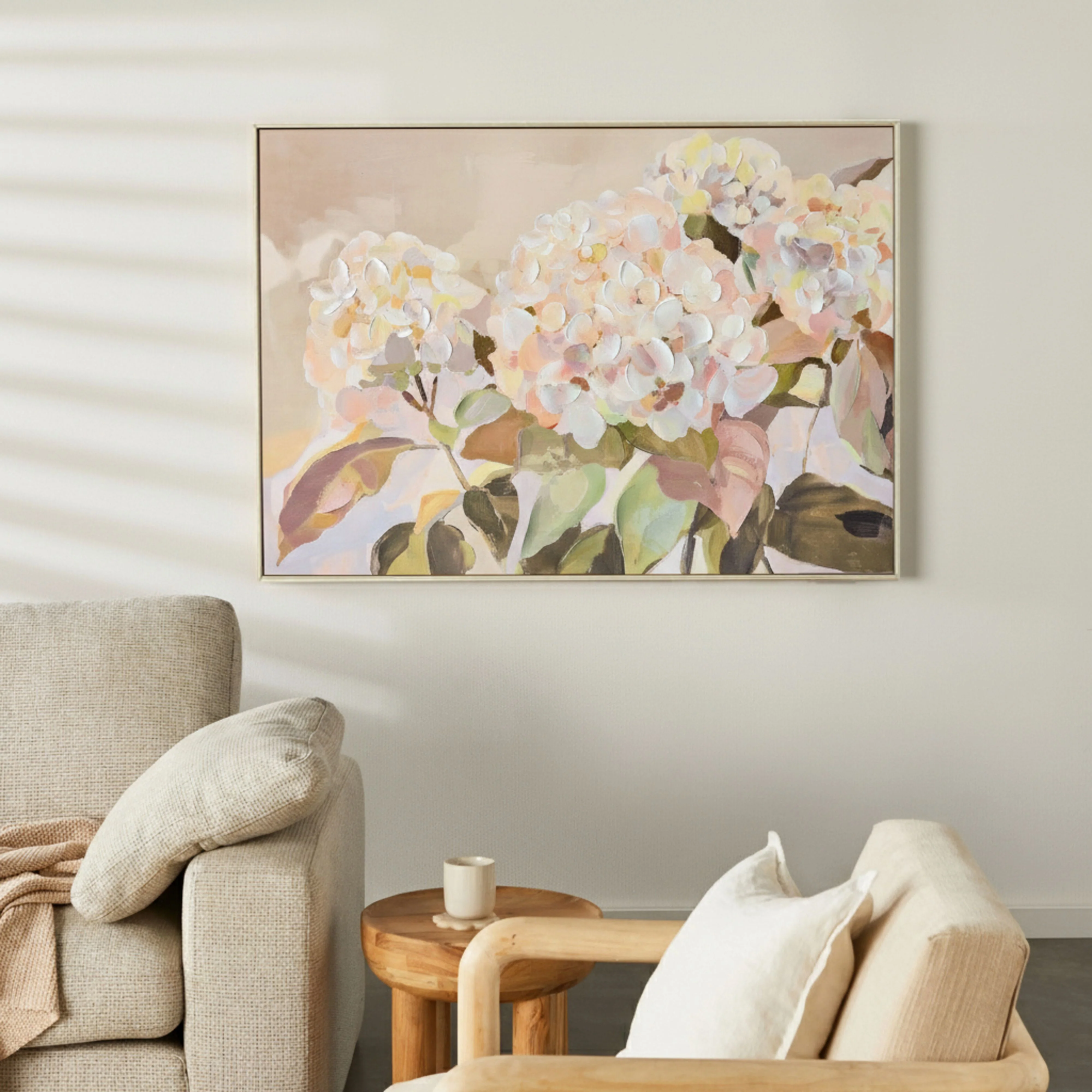 Hydrangea Blush Framed Textured Print 120x80cm - Image 4