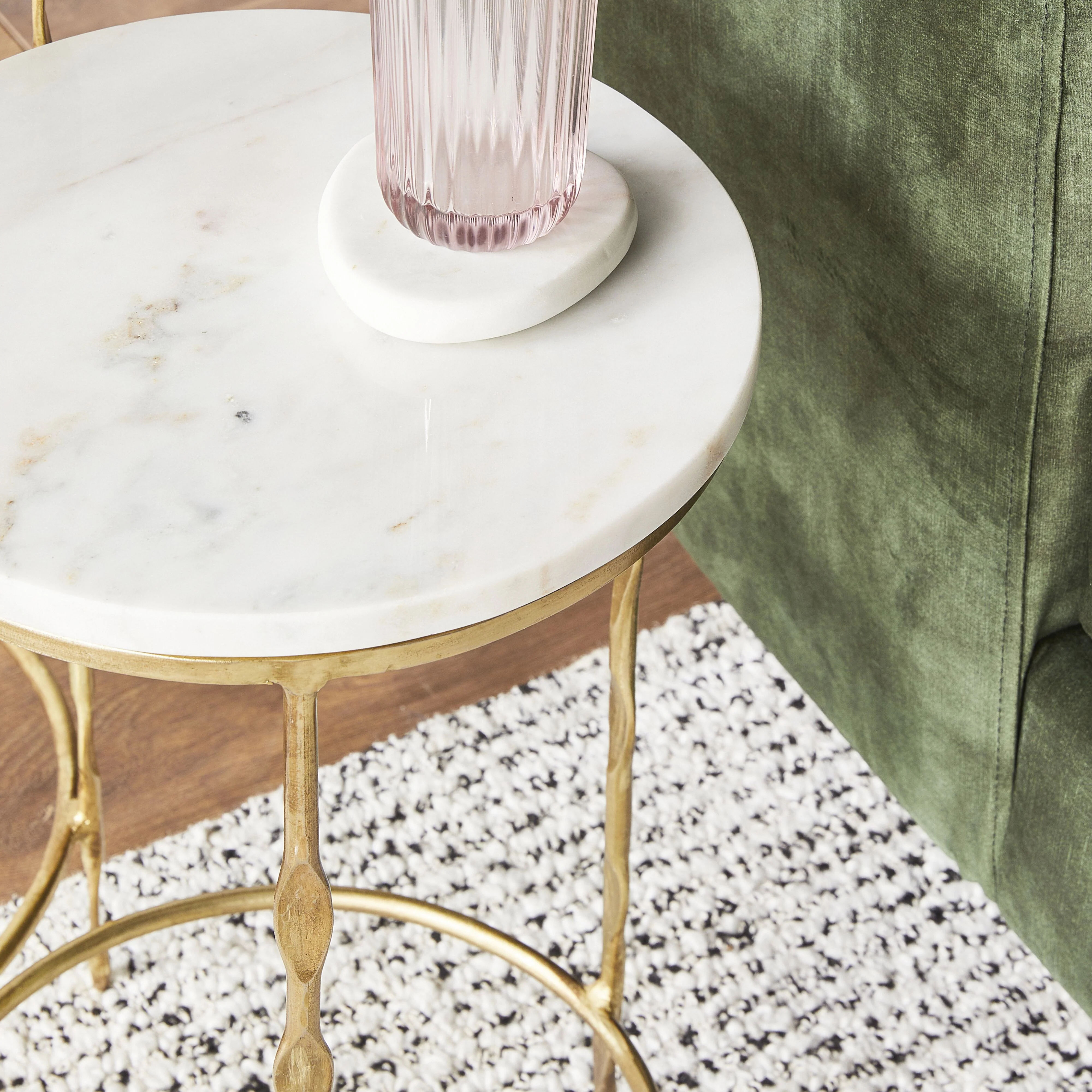 Iron Round Side Table With Marble Top 50cm - Image 6