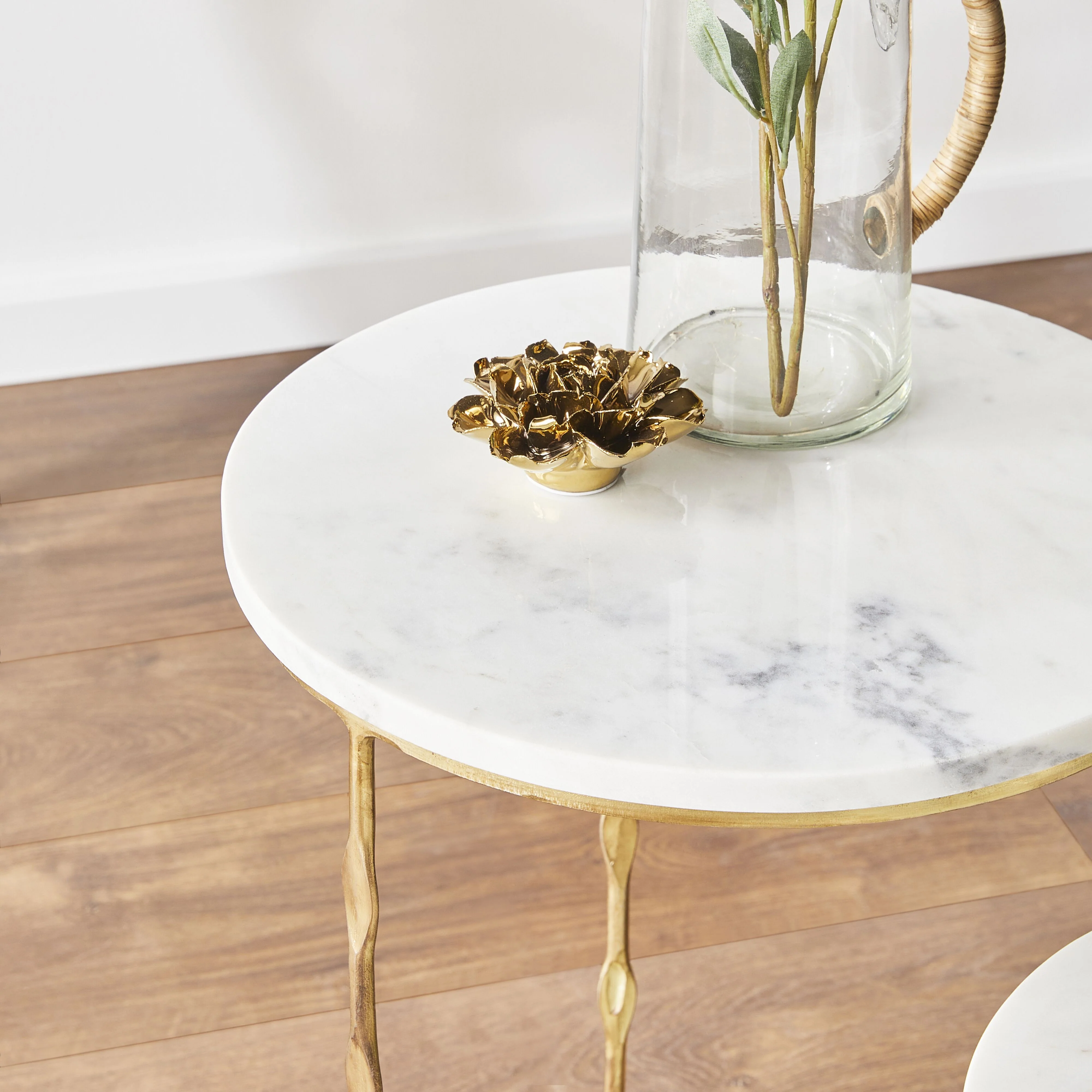 Iron Round Side Table With Marble Top 60cm - Image 7
