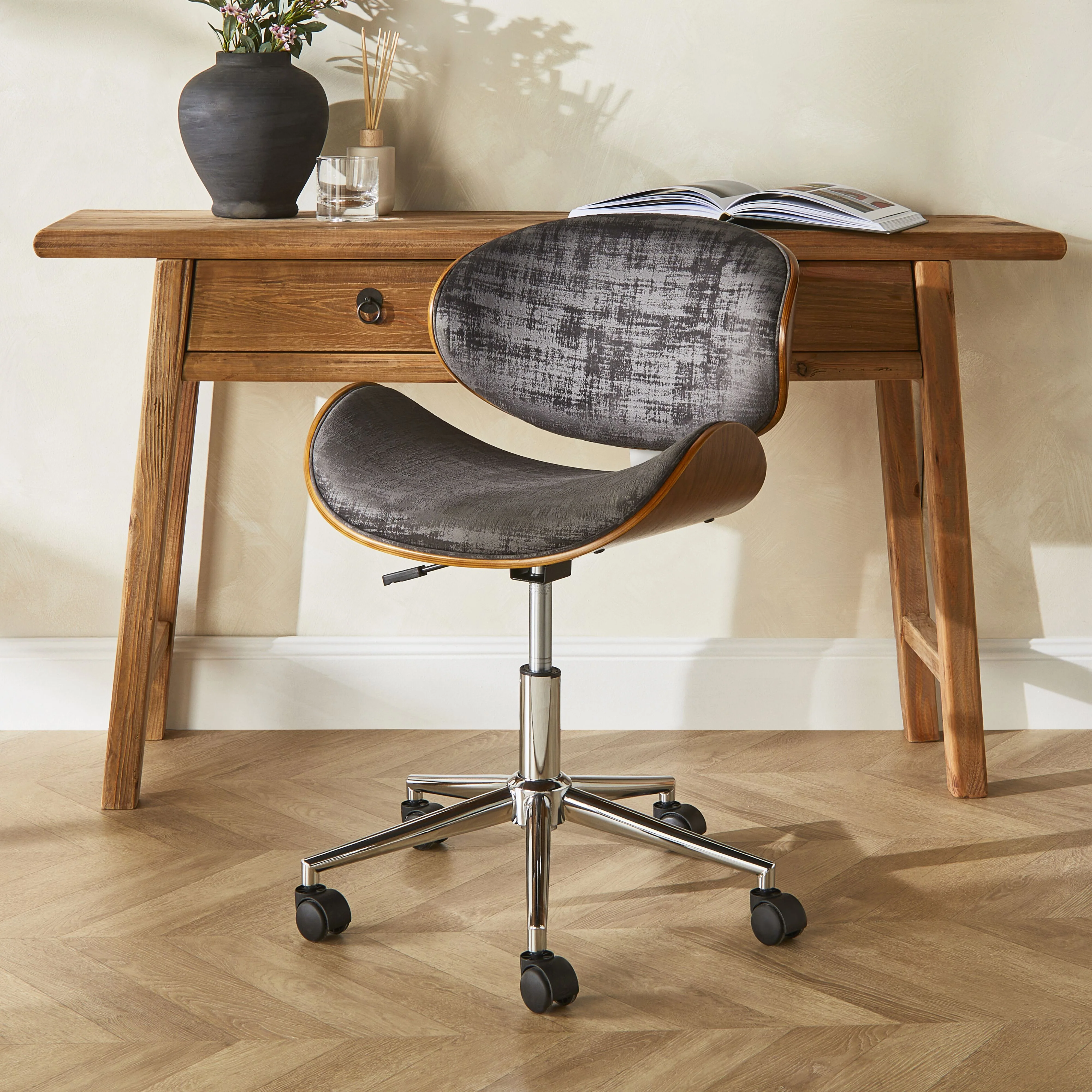 Jetson Desk Chair Timber Veneer Back Brushed Basalt Velvet - Image 9