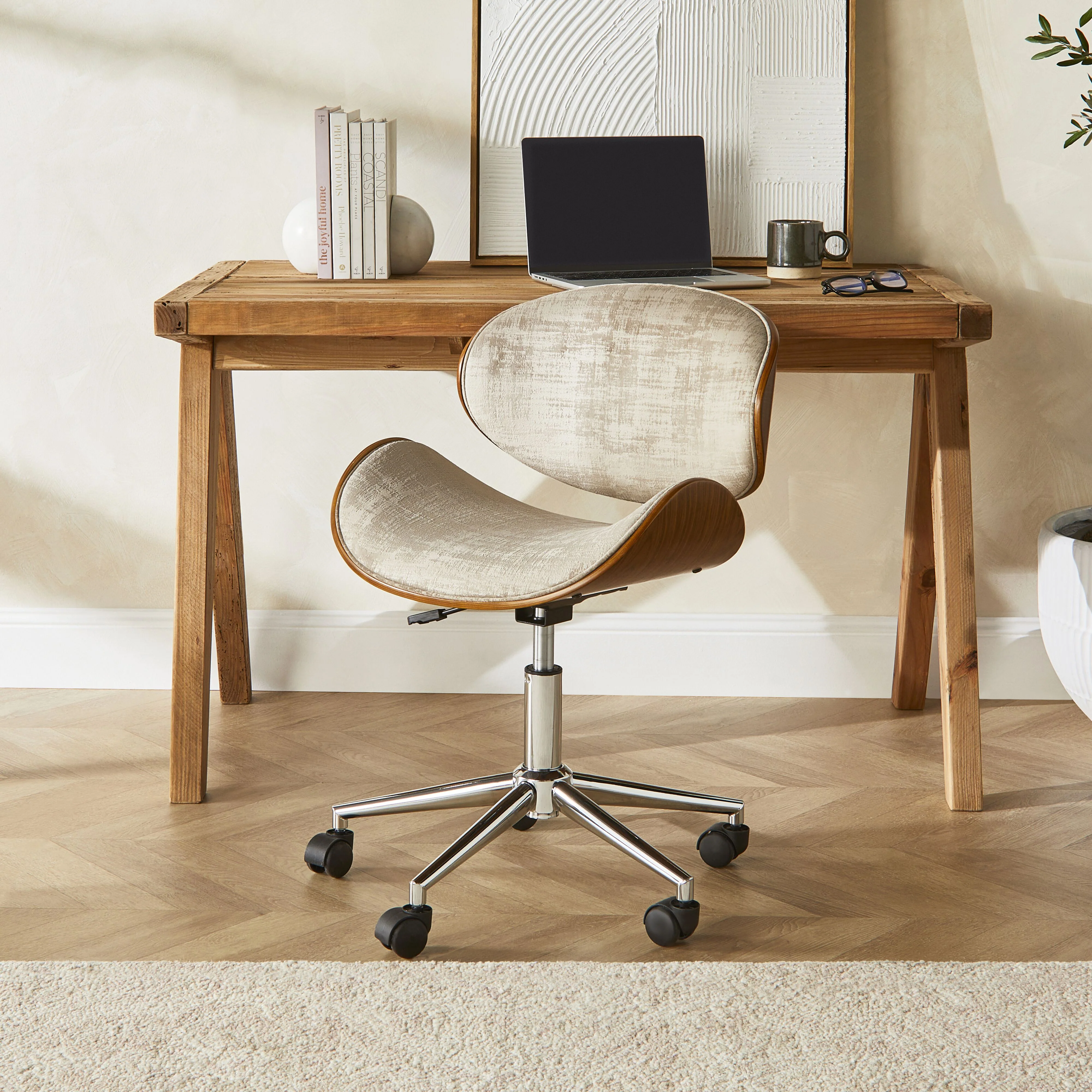 Jetson Desk Chair Timber Veneer Back Brushed Pebble Velvet - Image 9