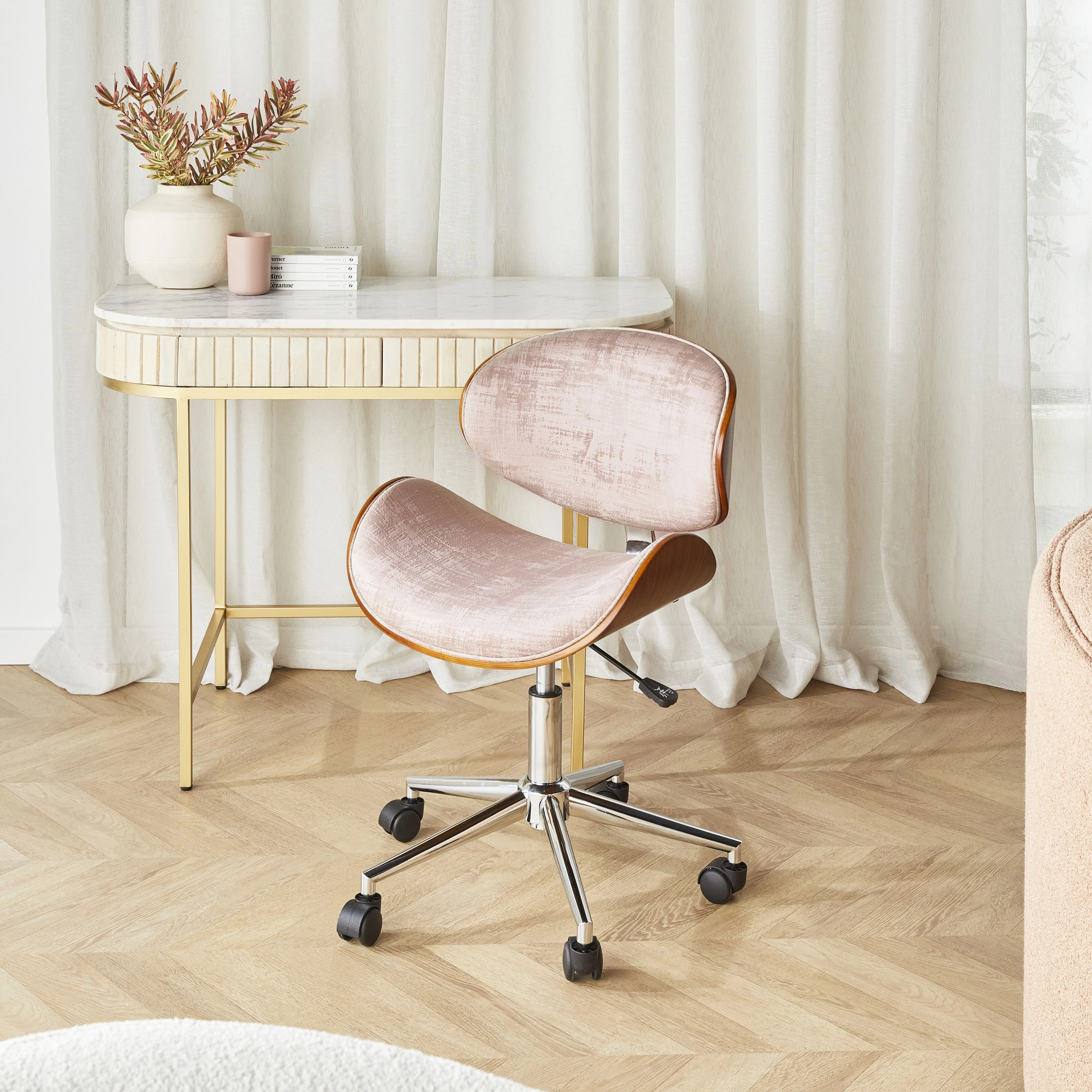 Jetson Desk Chair Timber Veneer Back Brushed Vintage Rose Velvet - Image 11
