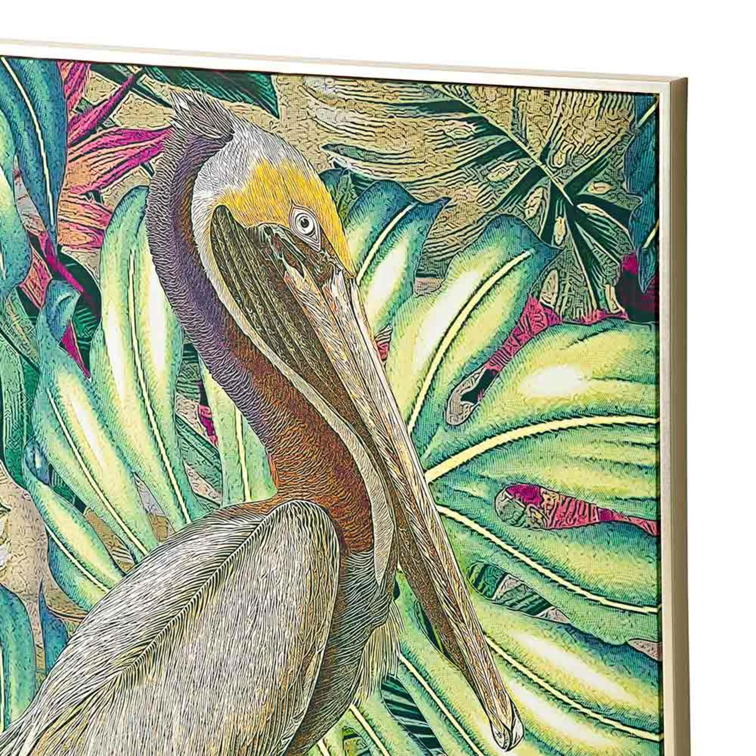 Jungle Pelican Framed Canvas Print 100x100cm - Image 3