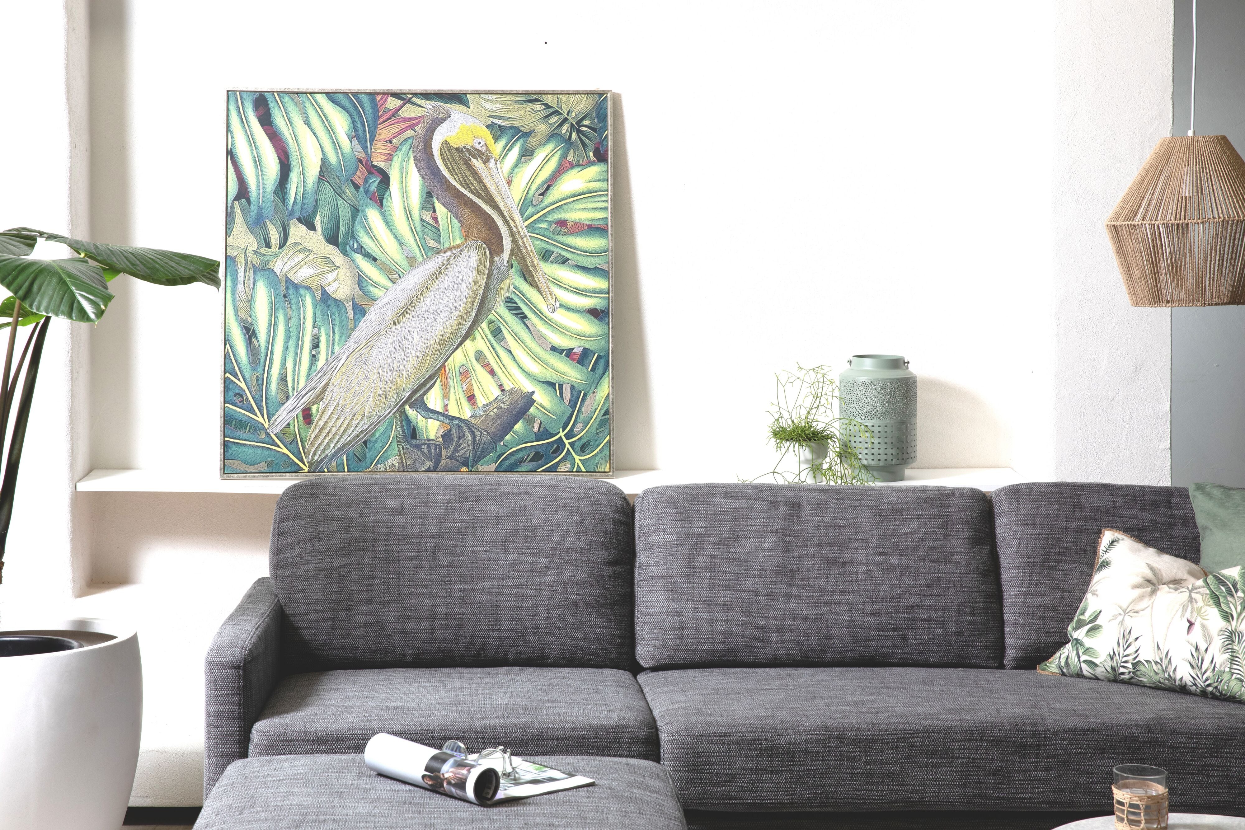 Jungle Pelican Framed Canvas Print 100x100cm - Image 4