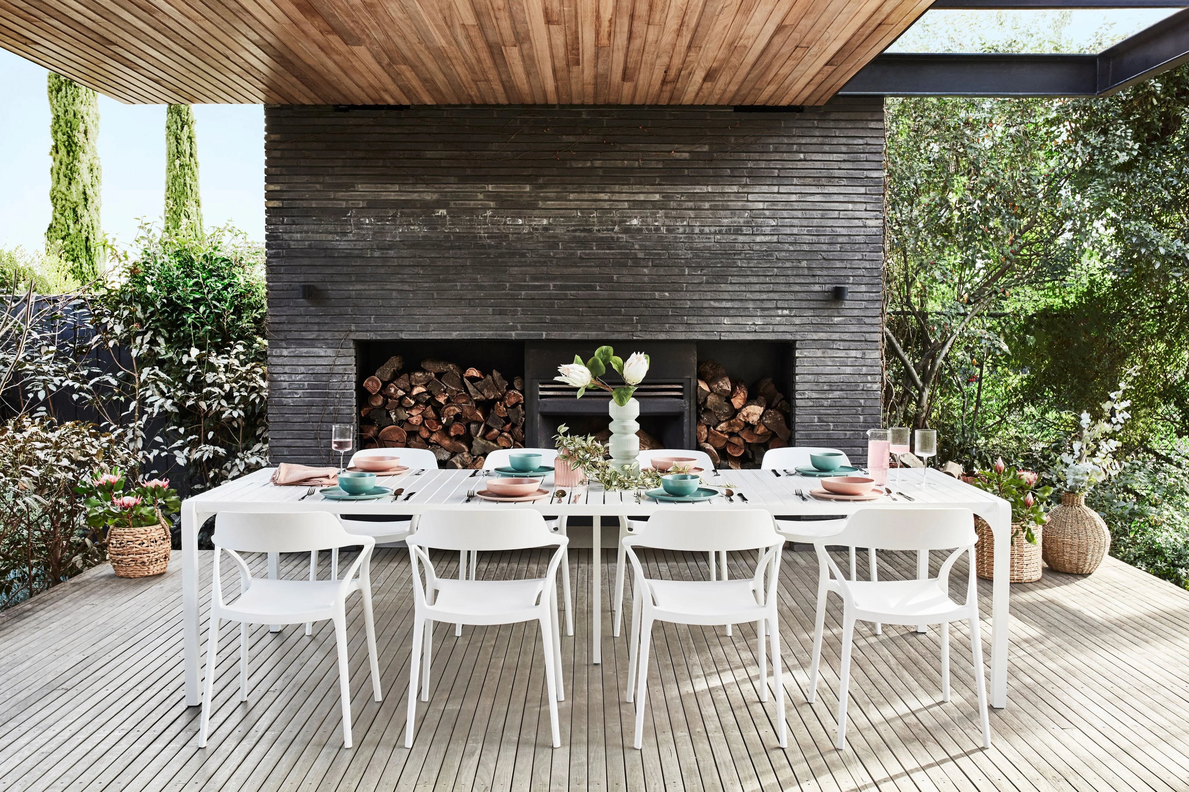 Kace Dining Table 300cm White with 8 Inigo Outdoor Dining Chair White Package - Image 3
