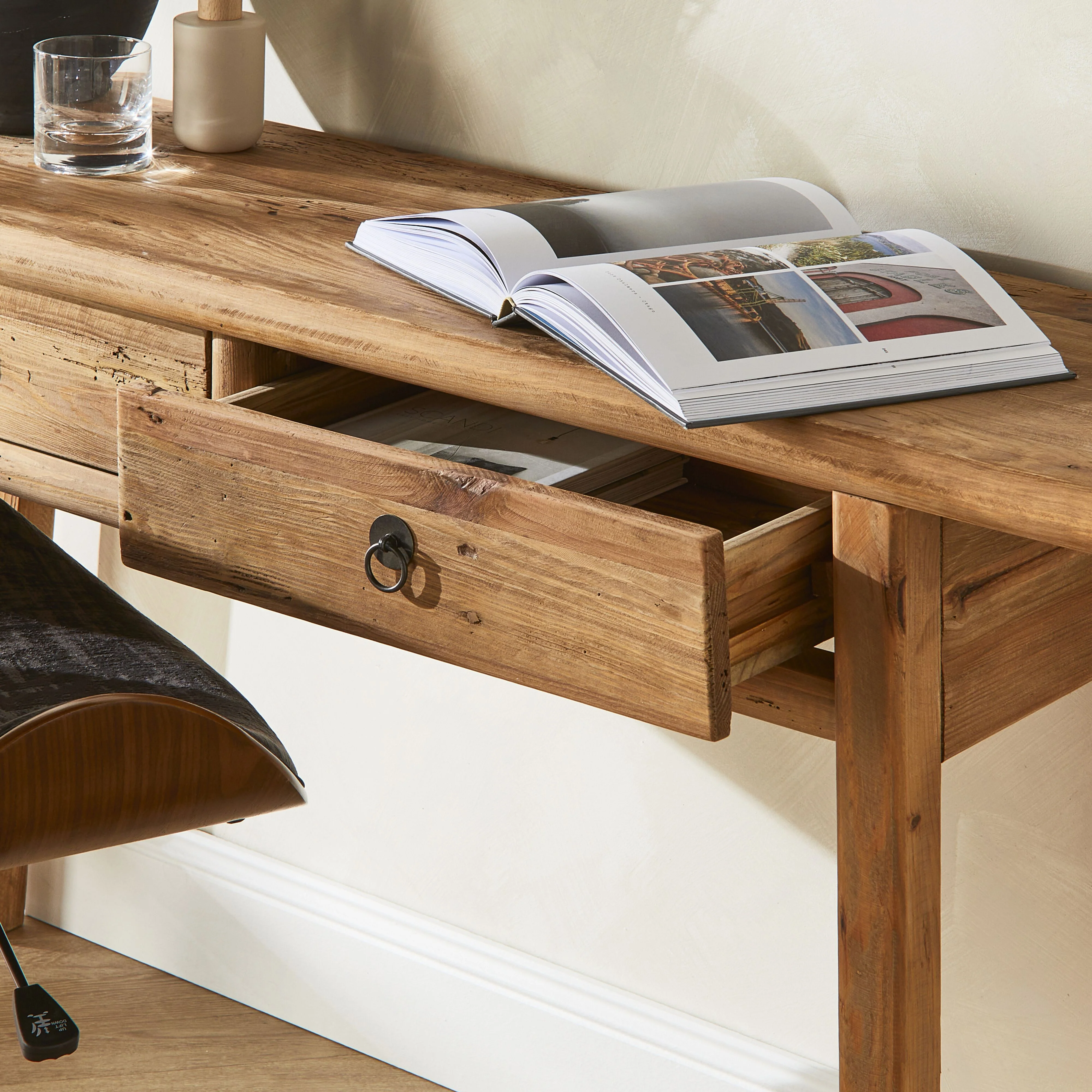 Kalise Reclaimed Timber 2 Drawer Desk - Image 10