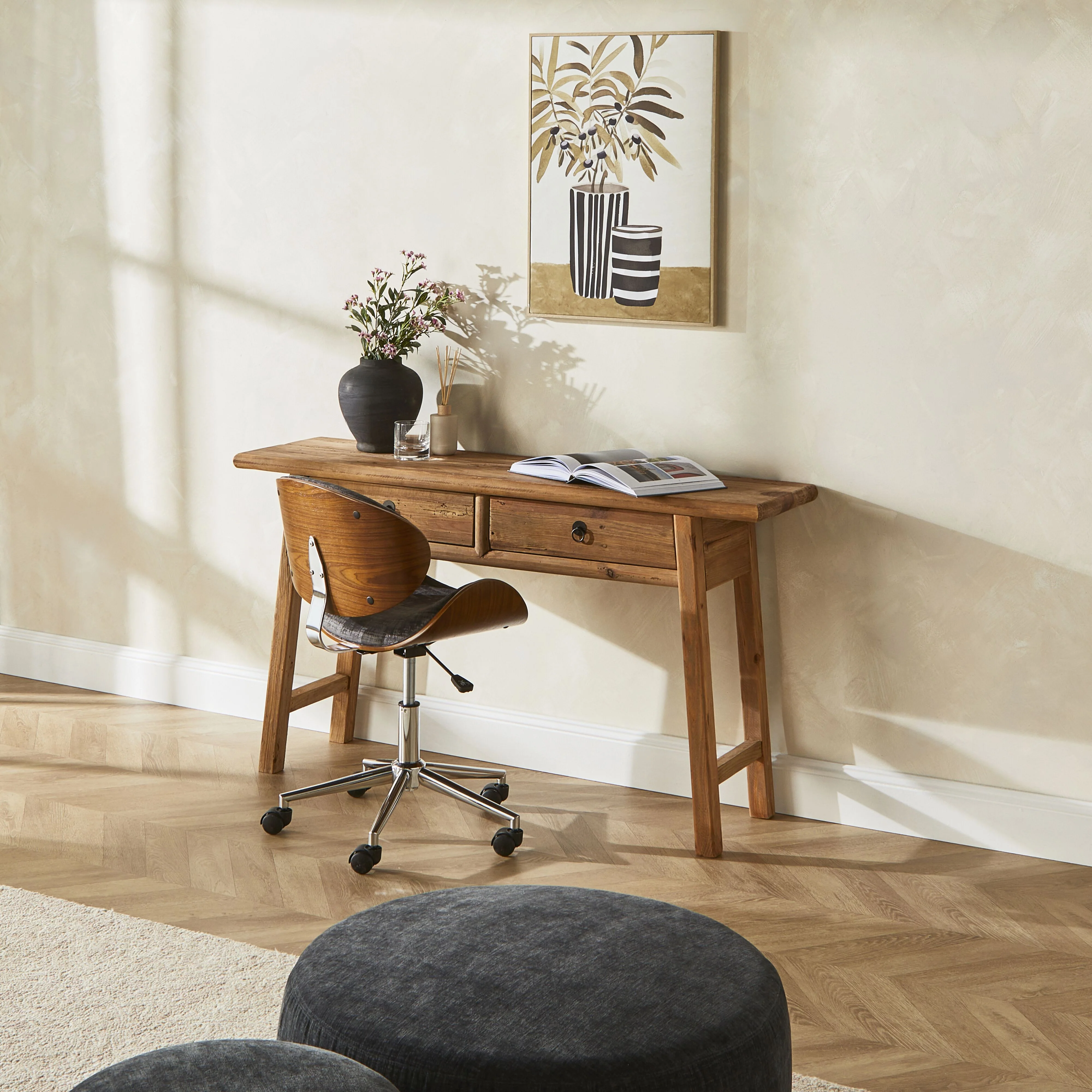 Kalise Reclaimed Timber 2 Drawer Desk - Image 8