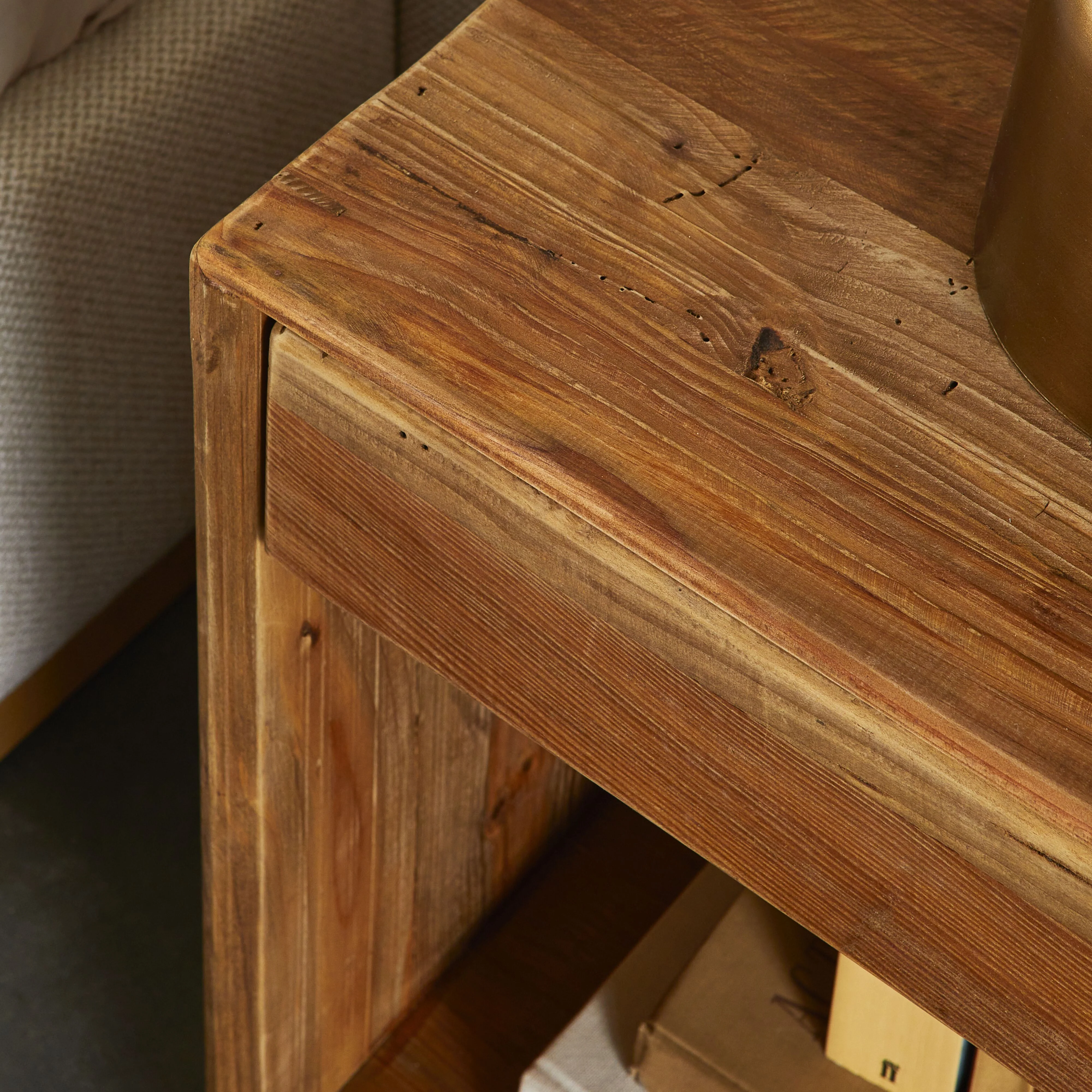 Kalise Reclaimed Timber Plinth Bedside Table - Image 10