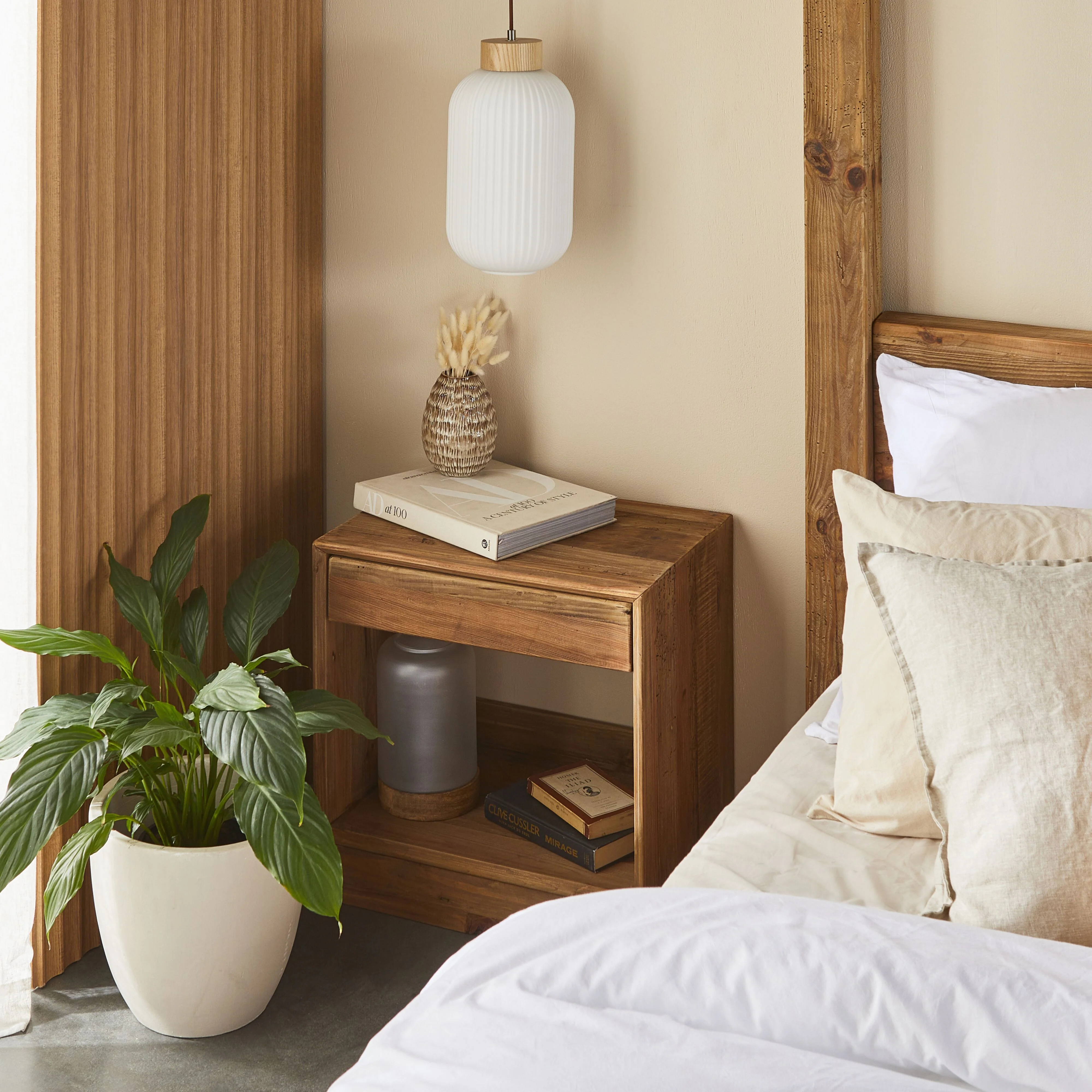 Kalise Reclaimed Timber Plinth Bedside Table - Image 11