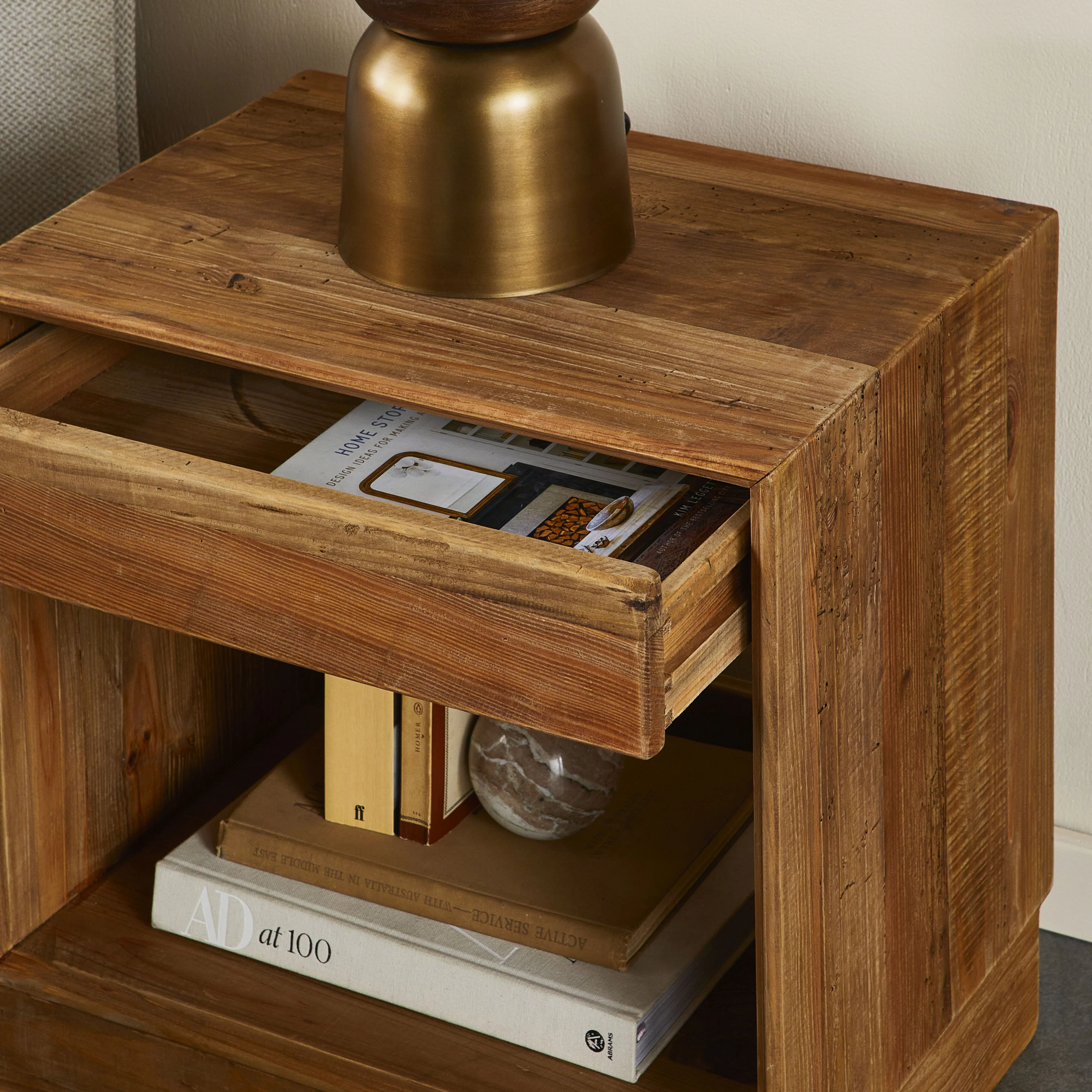 Kalise Reclaimed Timber Plinth Bedside Table - Image 9