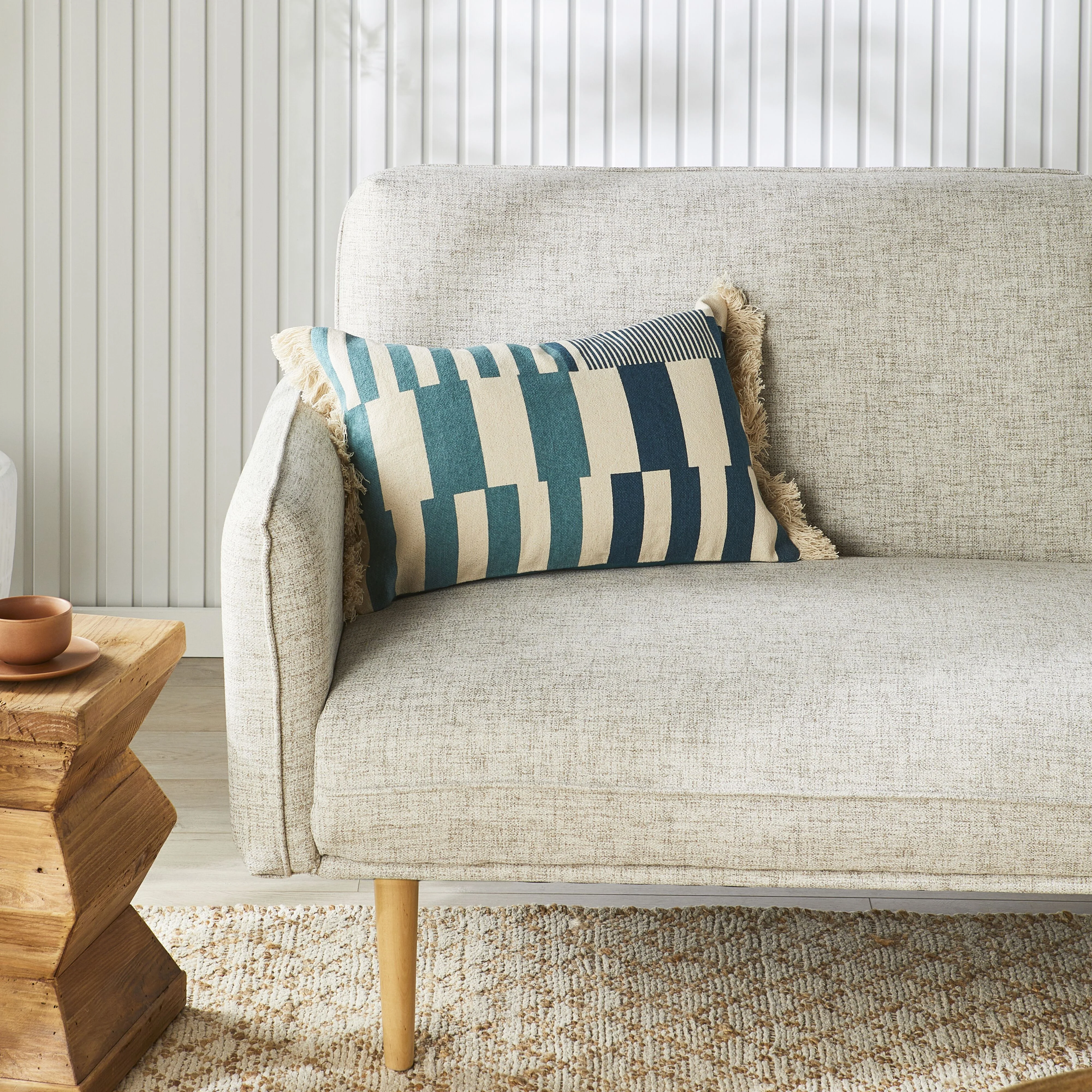 Keys Colourblock Fringed Cushion 35x55cm - Image 4