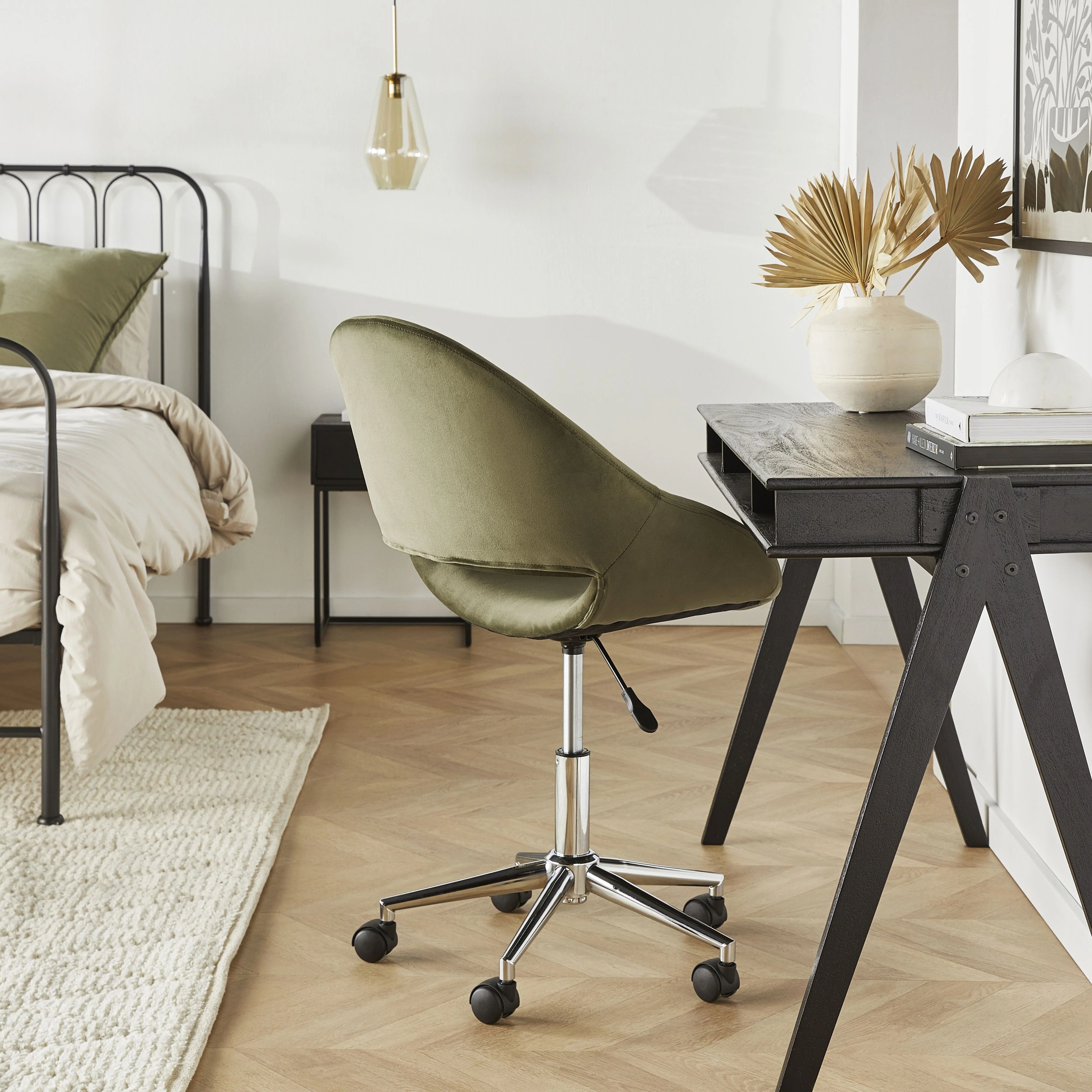 Kip Velvet Desk Chair Velvet Forrest Green - Image 6