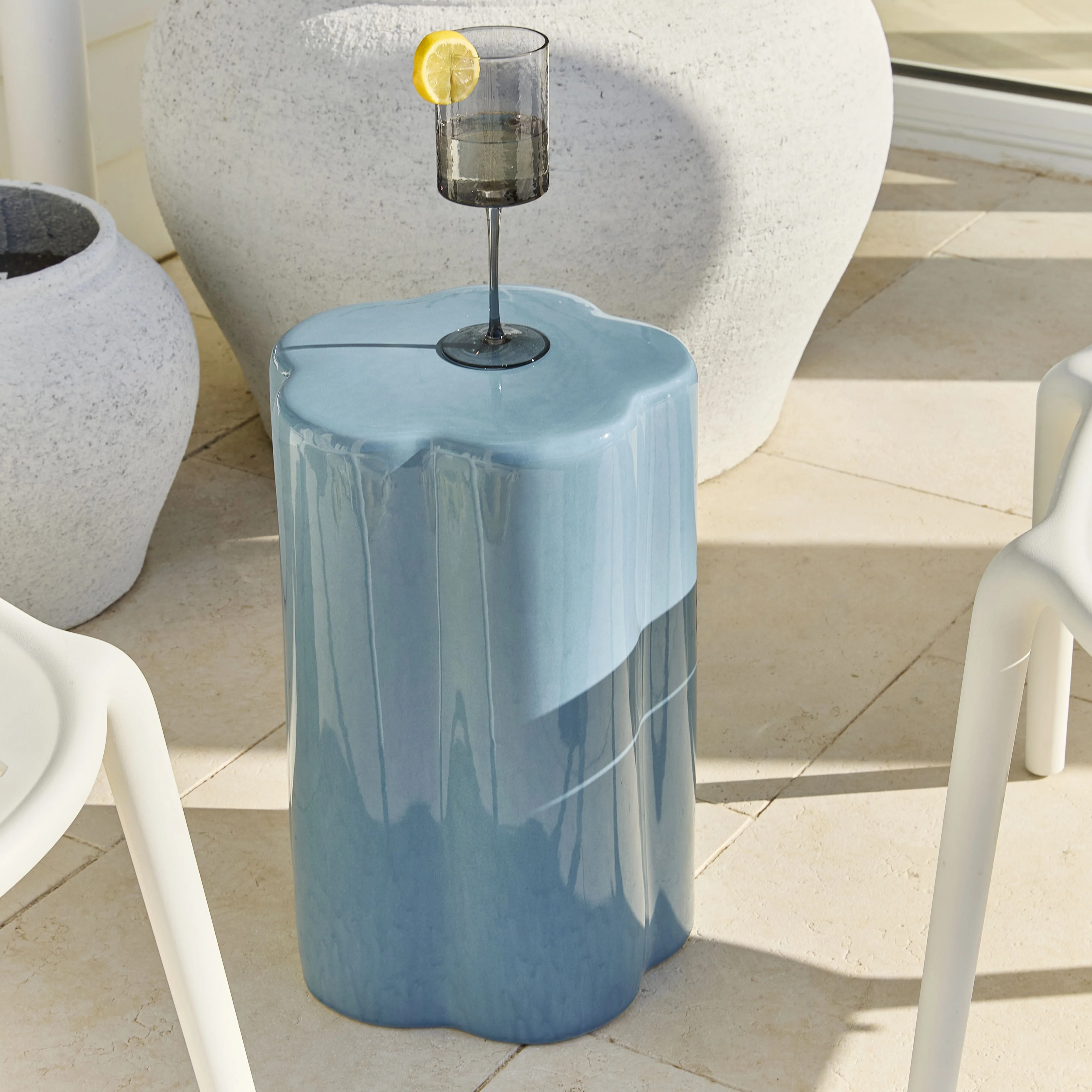 Kylix Curvy Stool Blue Gloss 46cm - Image 4