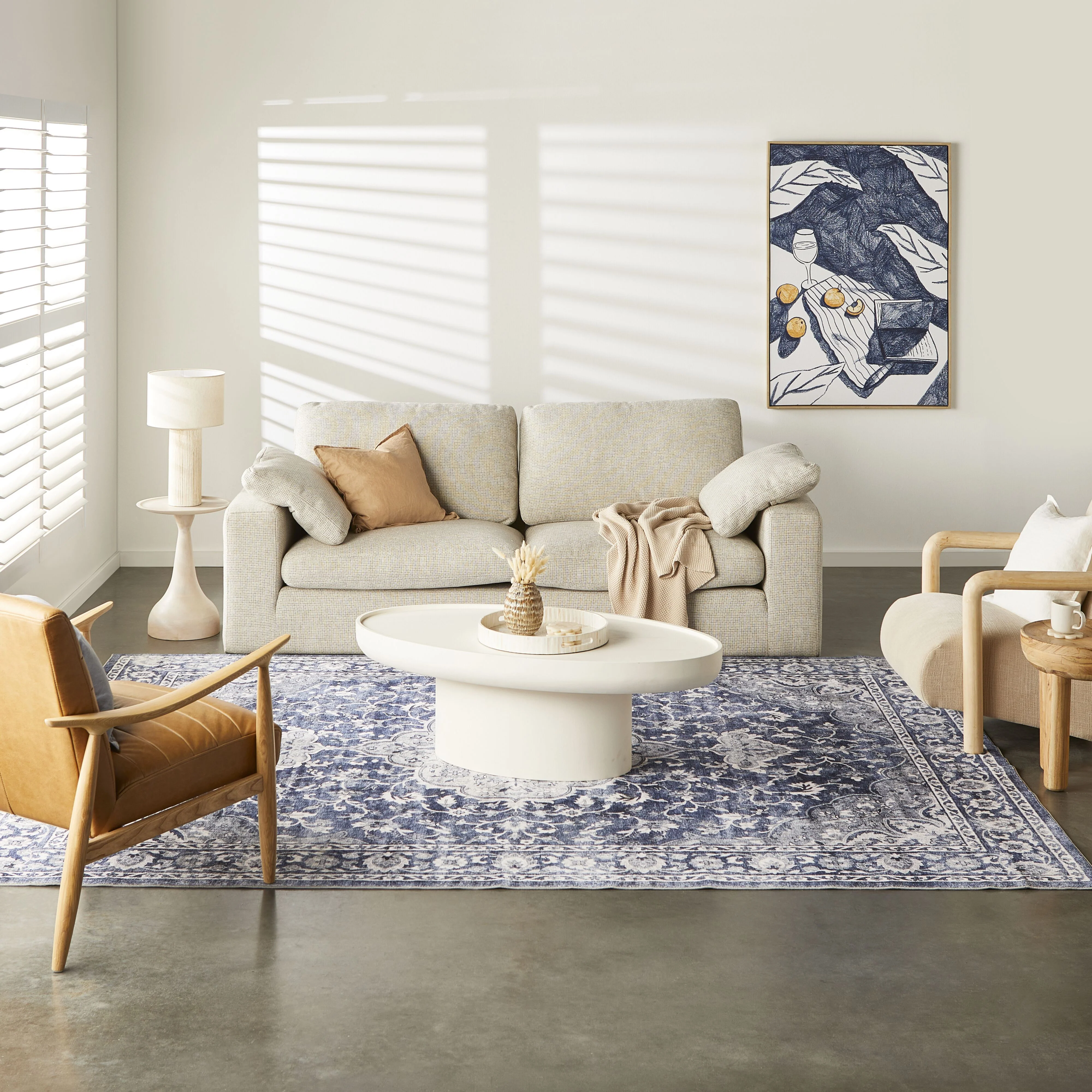 Lani Oval Coffee Table White Wash 120 x 39 x 65cm - Image 8
