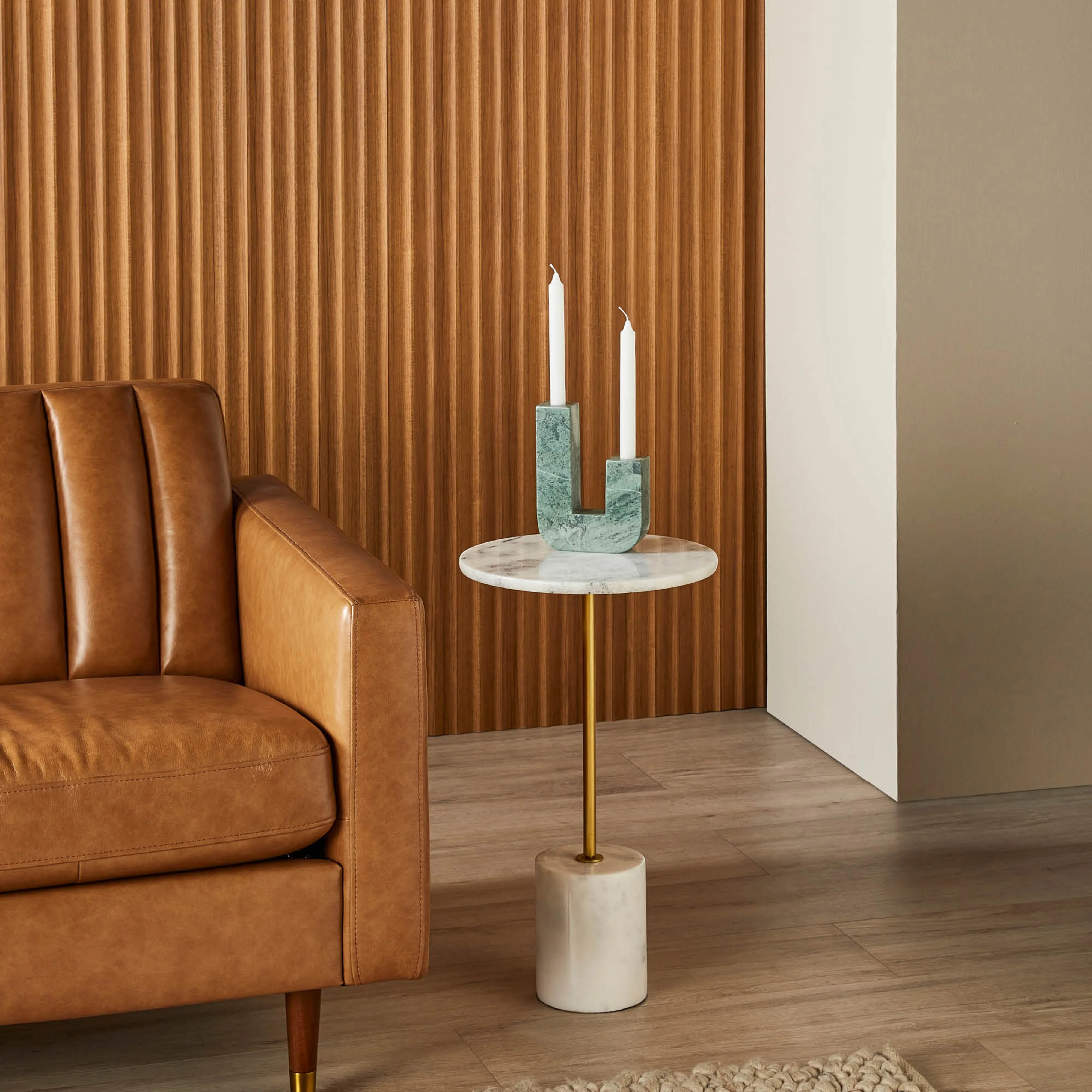 Layla White Marble Round Side Table Large 35.5x61.5cm - Image 6