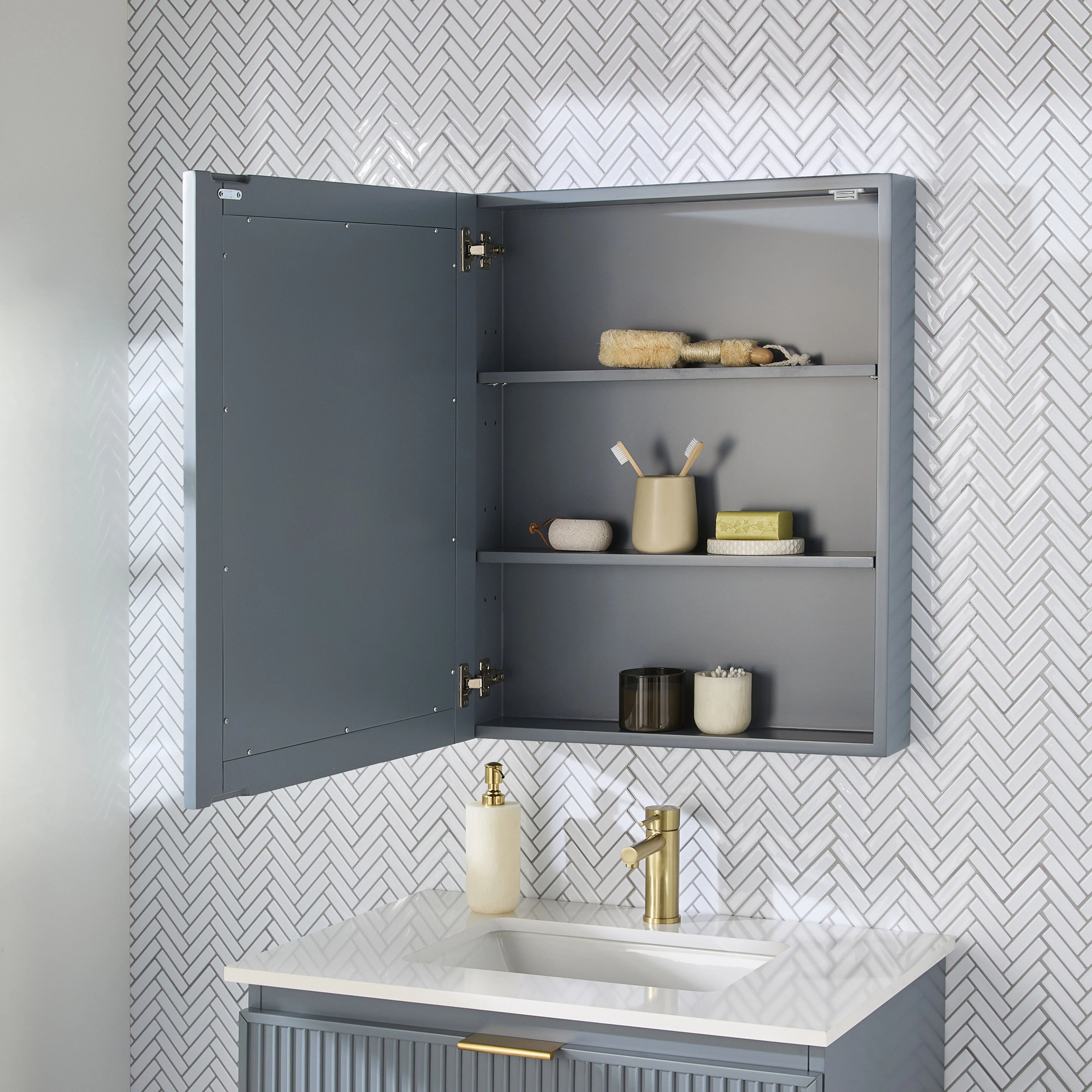 Lennox Vanity Mirror Cabinet Slate Blue 610x762mm - Image 8