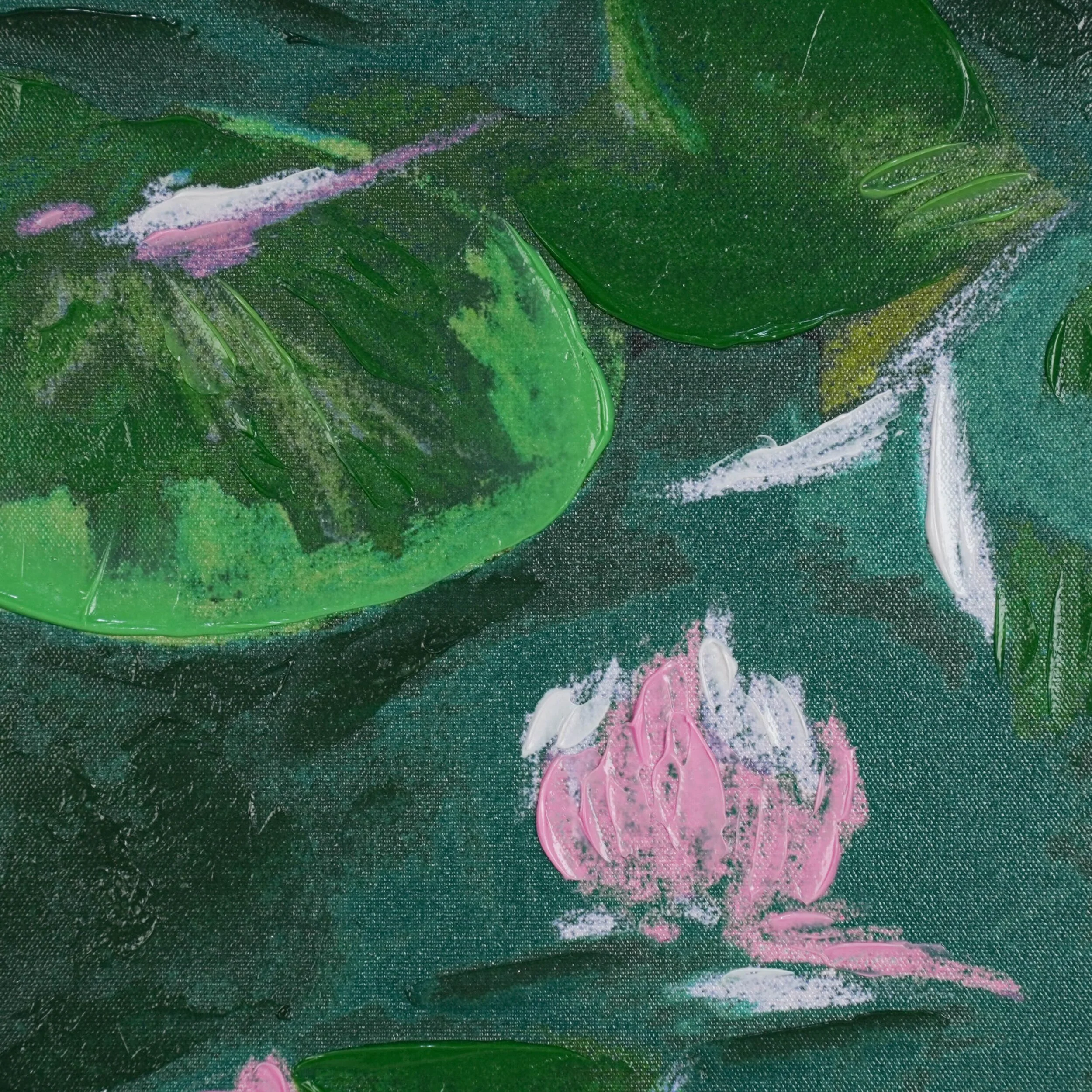 Lily's Pond Framed Textured Print 120x120cm - Image 4
