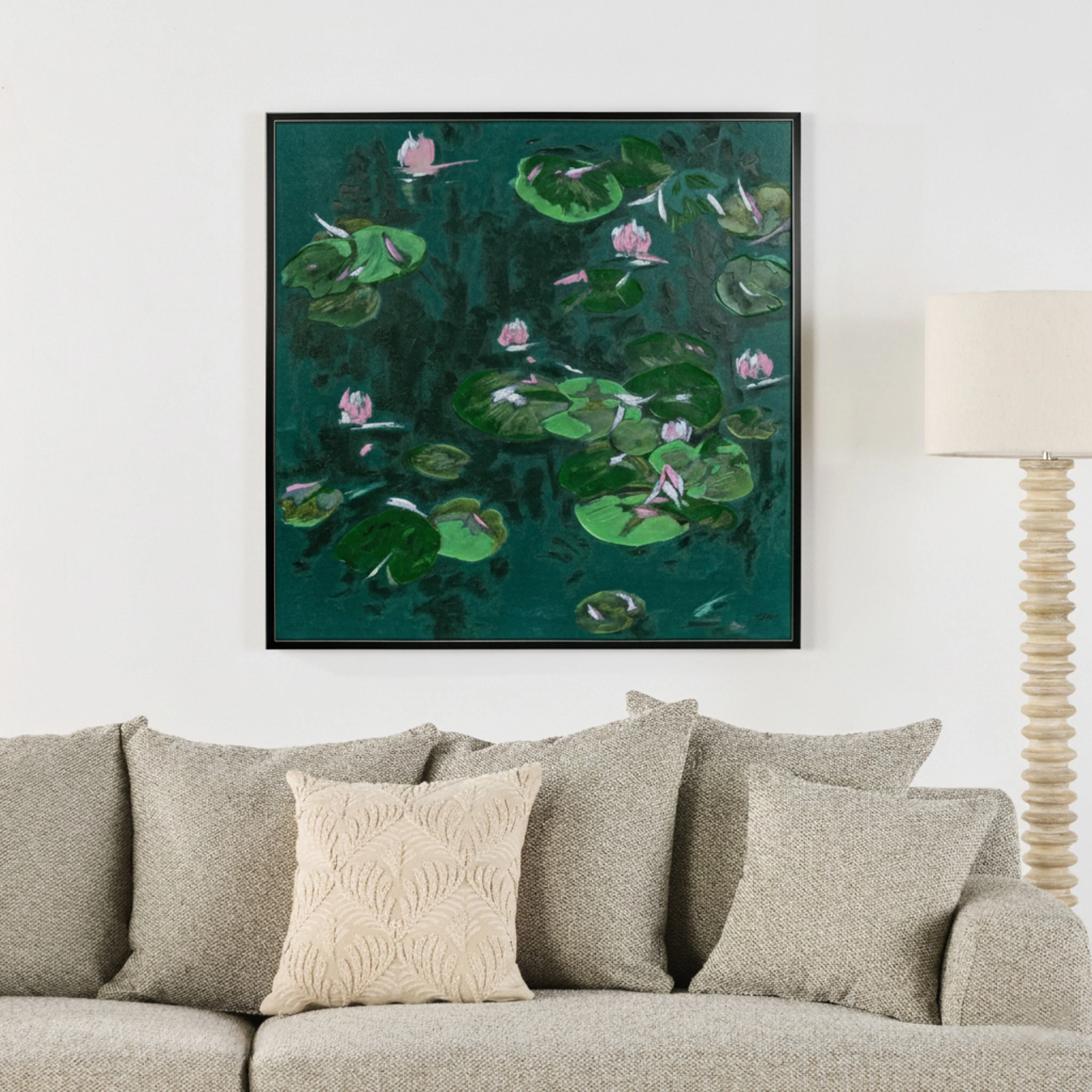 Lily's Pond Framed Textured Print 120x120cm - Image 7