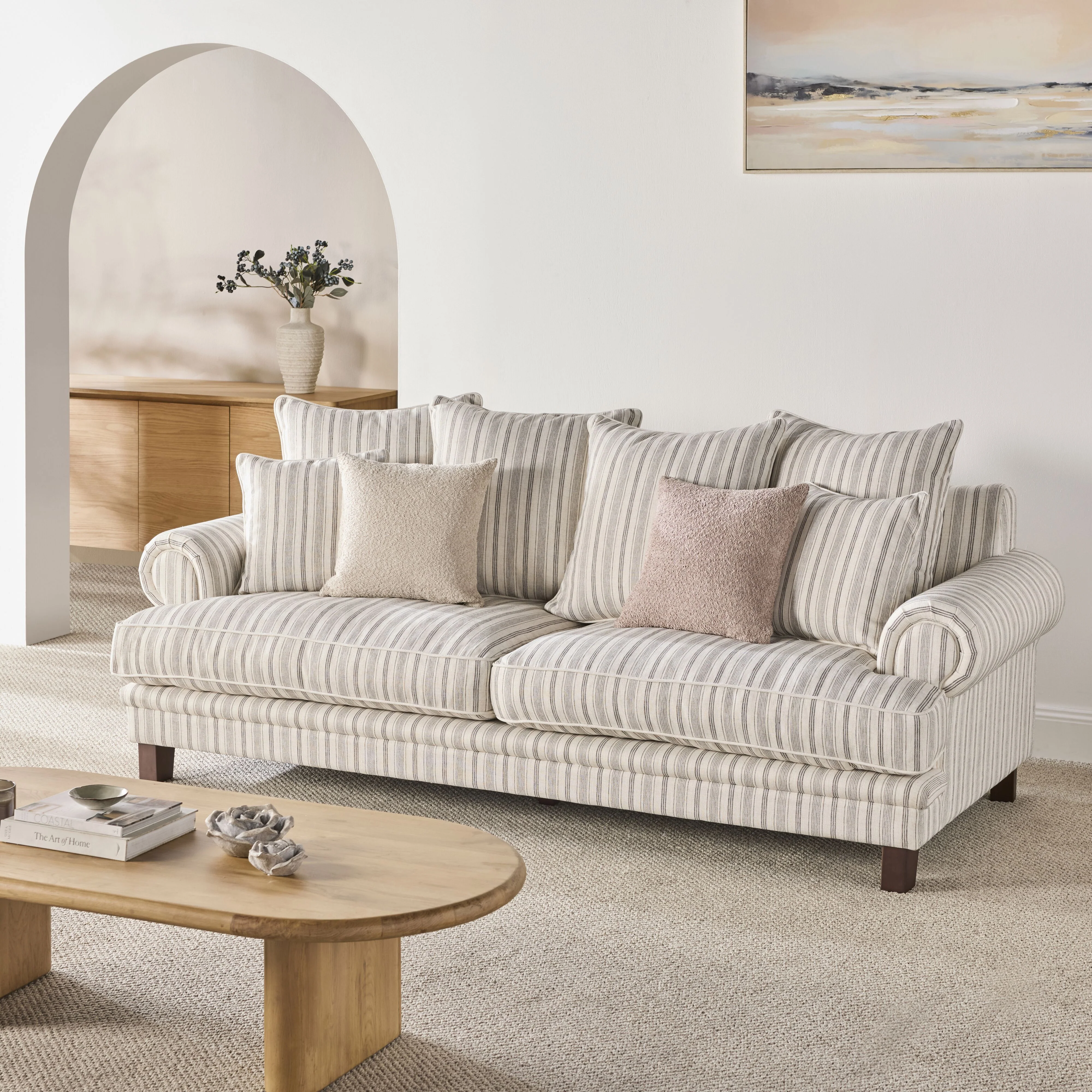 Lisette 3.5 Seater Deep Sofa Linen Stripe - Image 8