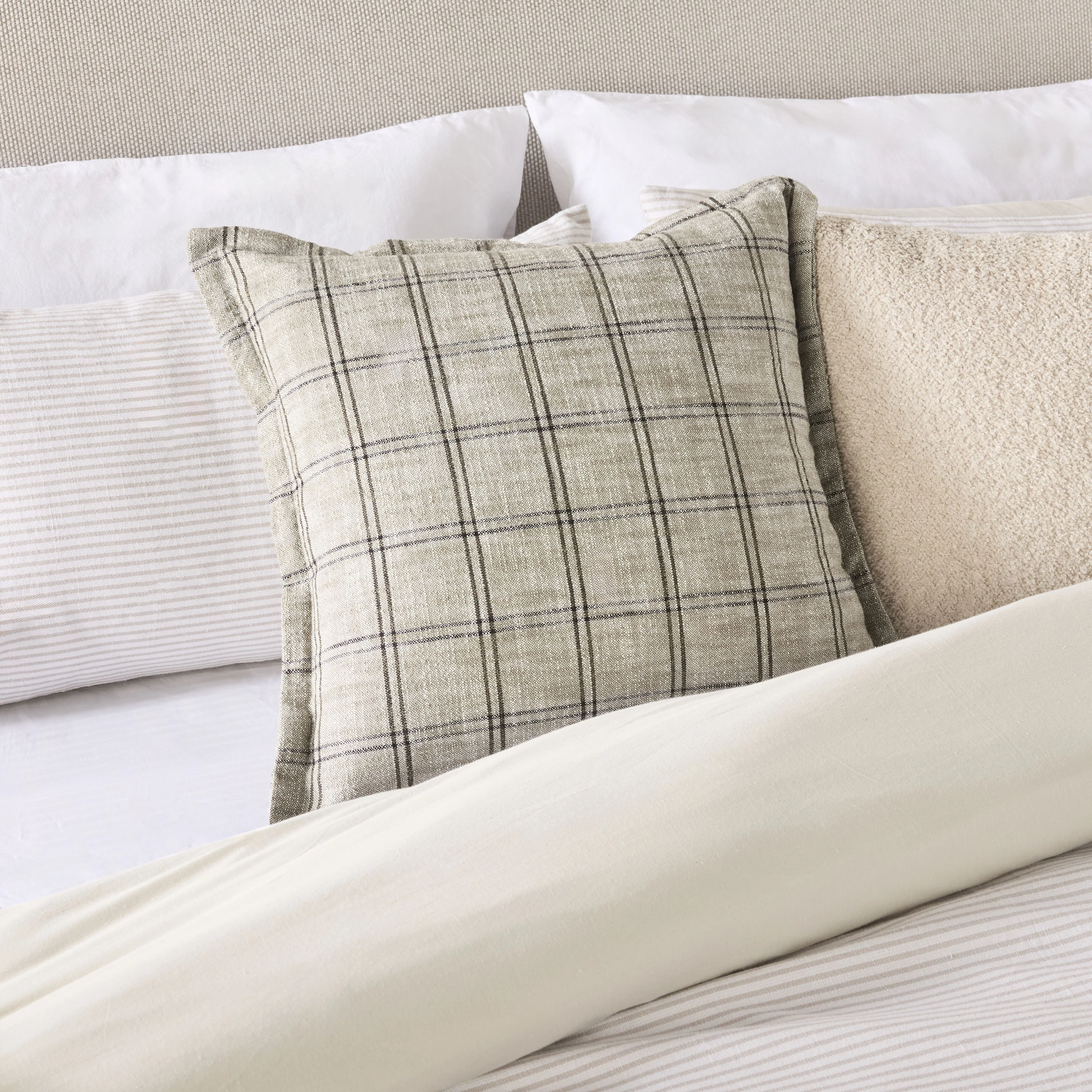 Loft Grid Check Cushion Grey 50cm - Image 3