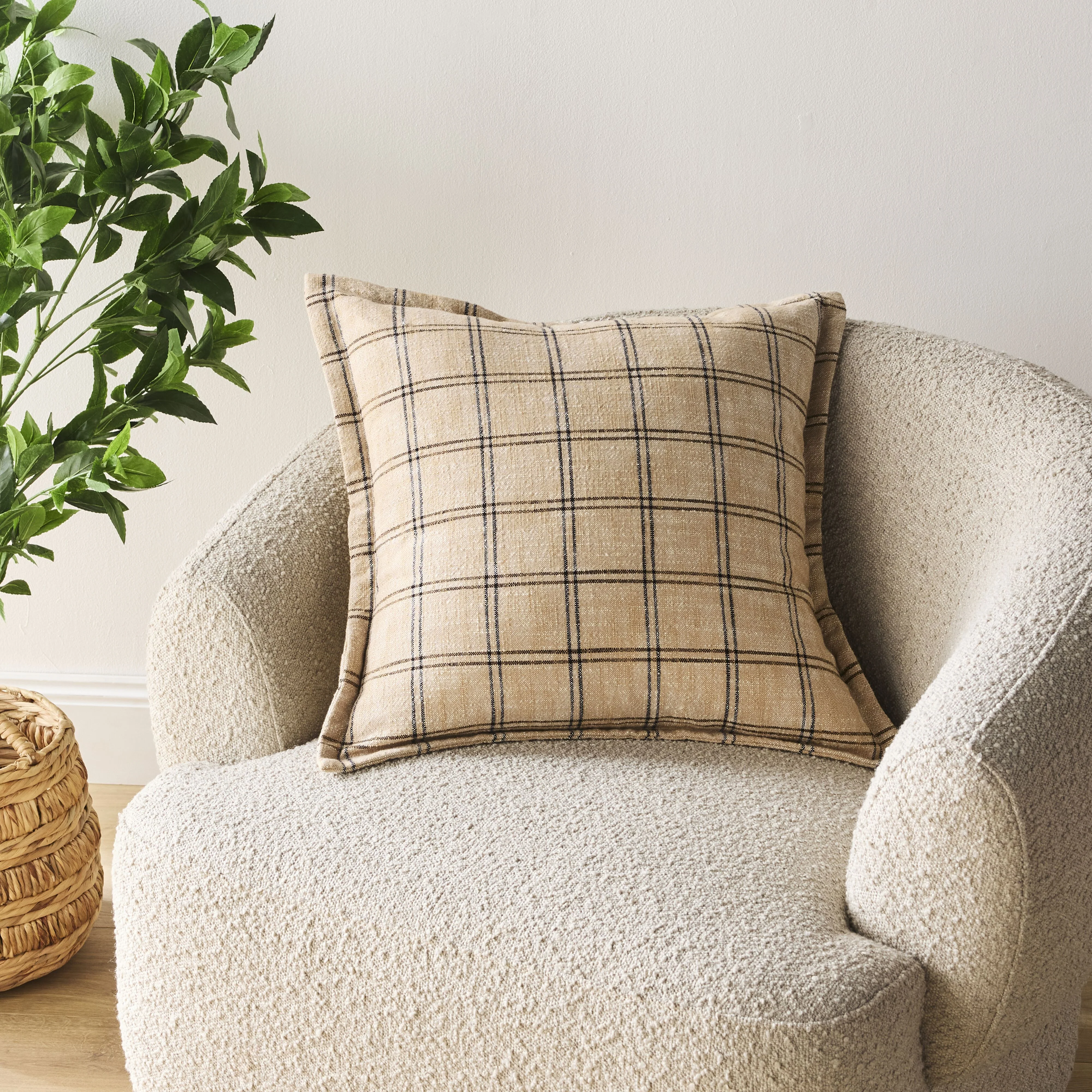 Loft Grid Check Cushion Latte 50cm - Image 3