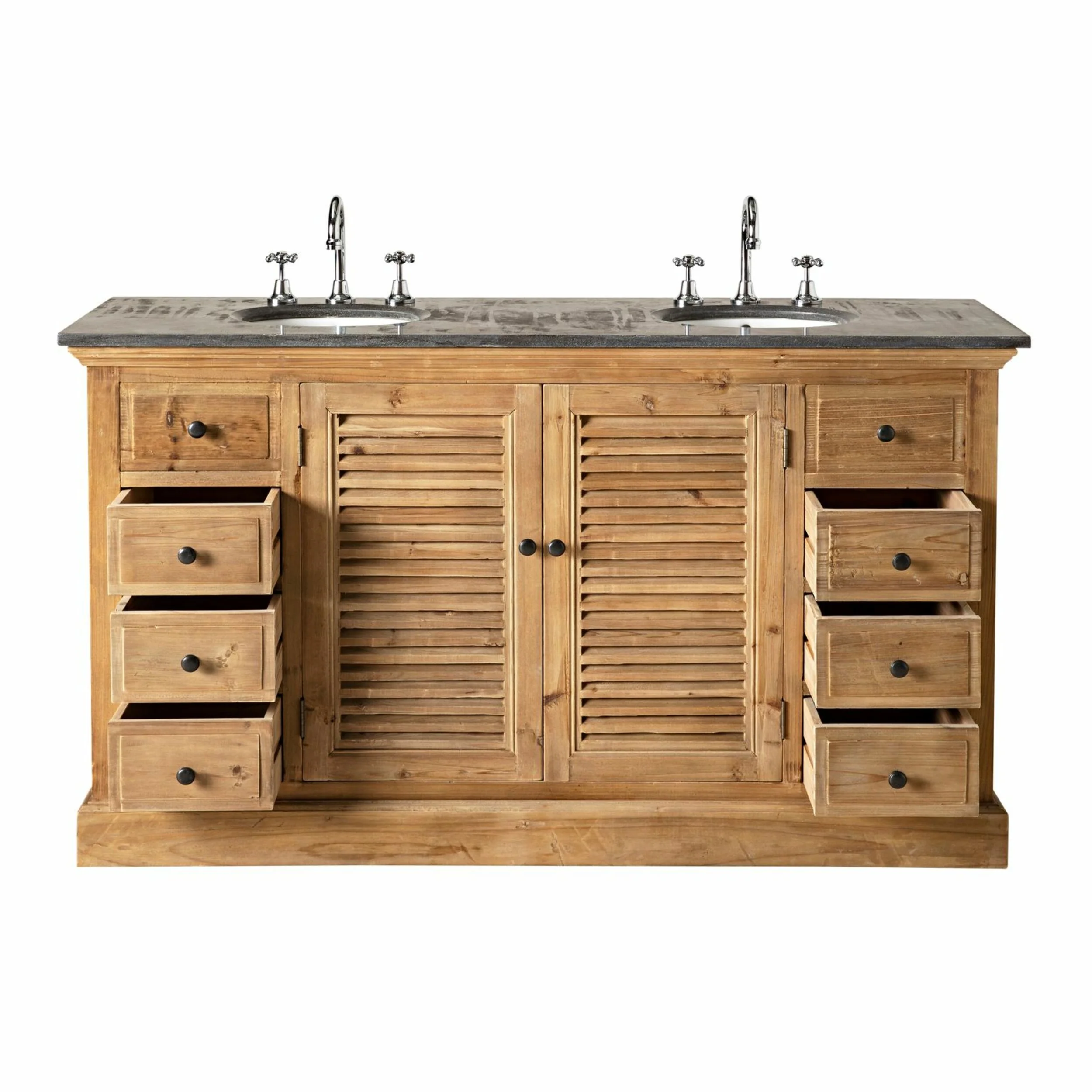 Louver Double Vanity 150cm With Blue Stone Top - Image 4
