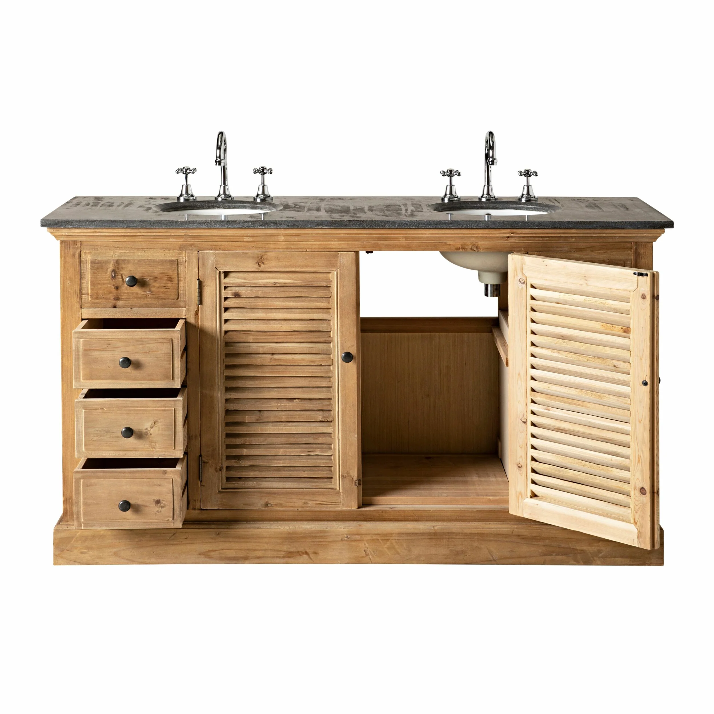 Louver Double Vanity 150cm With Blue Stone Top - Image 5