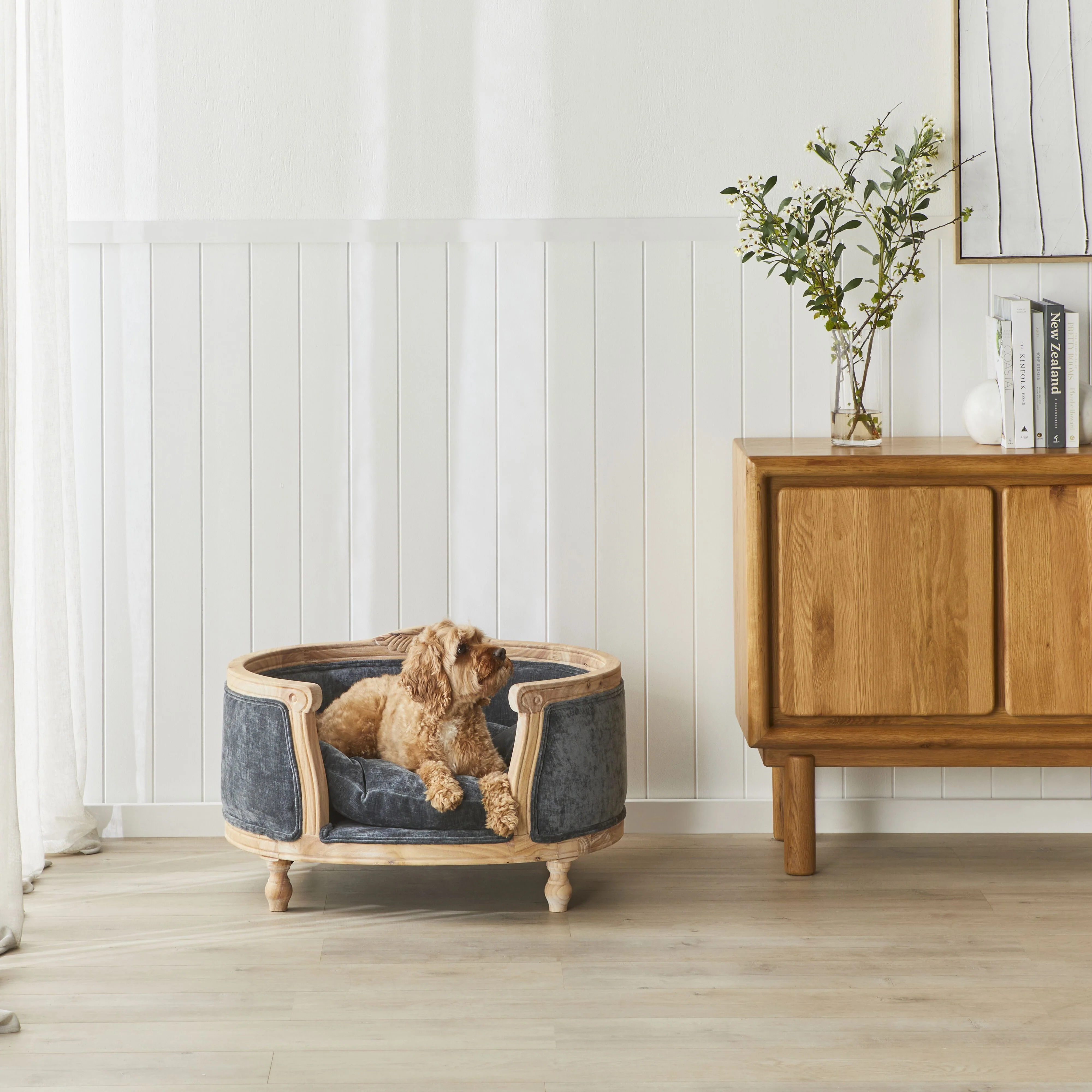 Luxe Dog Bed Slate Blue 75x70x44cm - Image 6