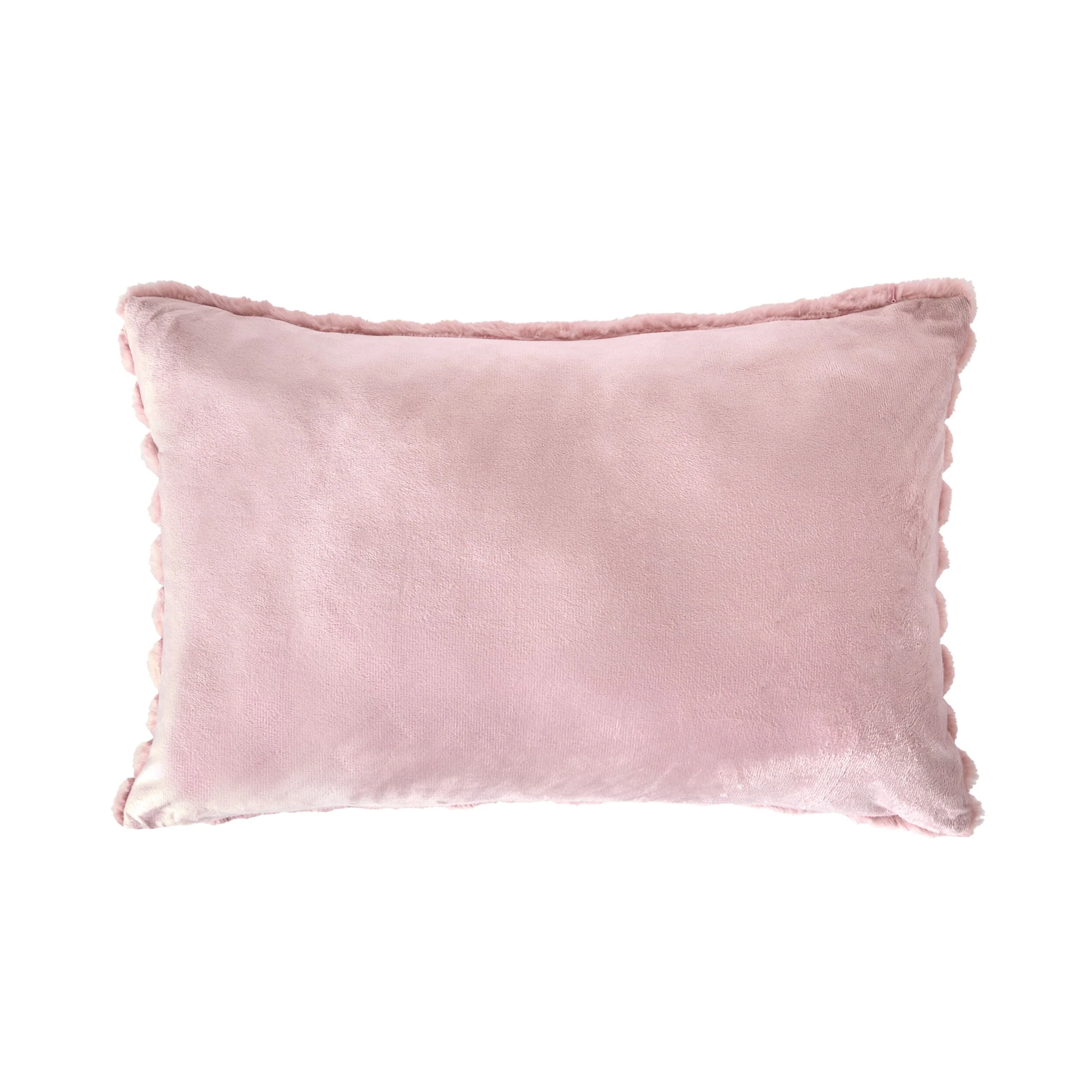 Luxe Rib Faux Fur Cushion Blush 55x35cm - Image 2