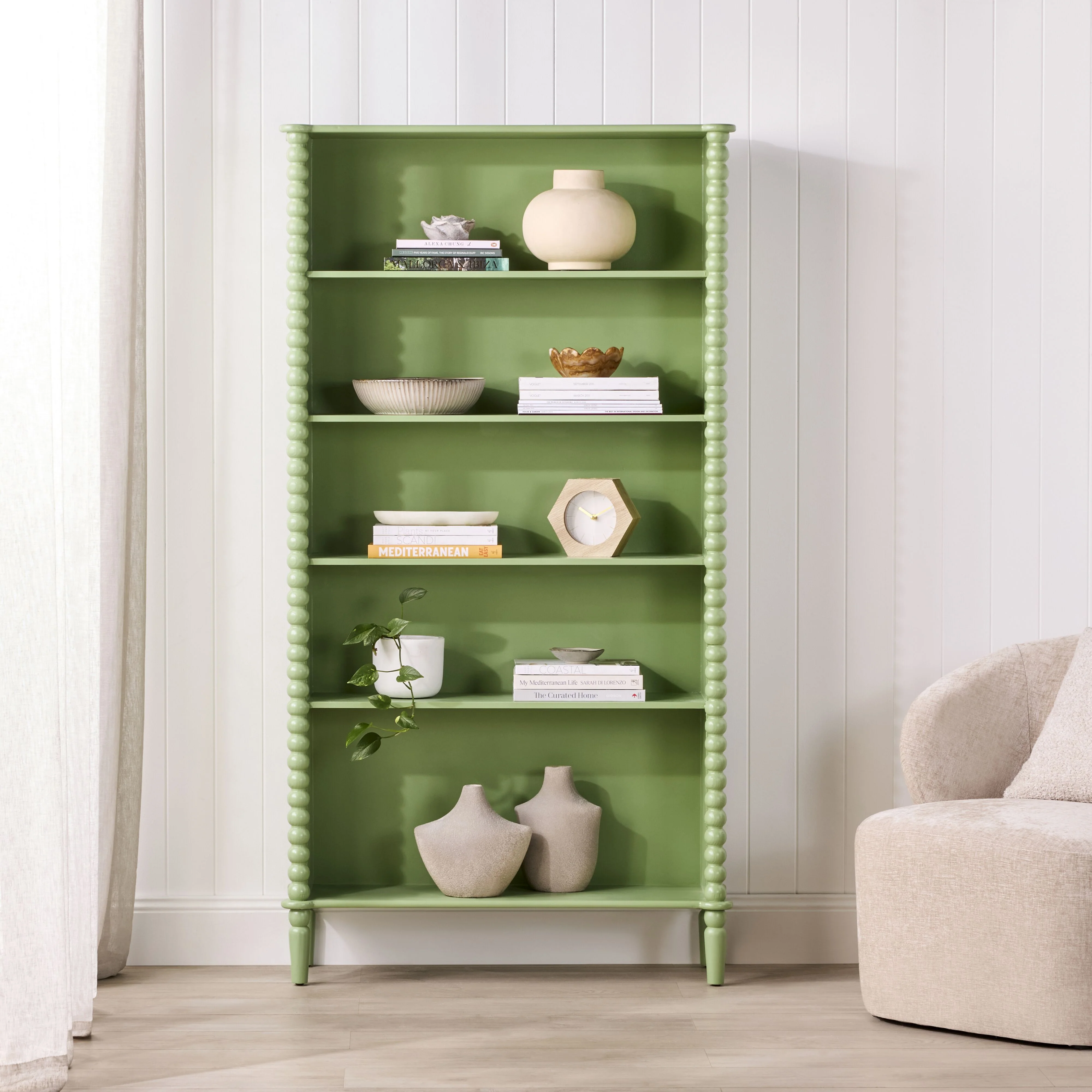 Maisie Tall Bookcase Green 90x32x170cm - Image 8