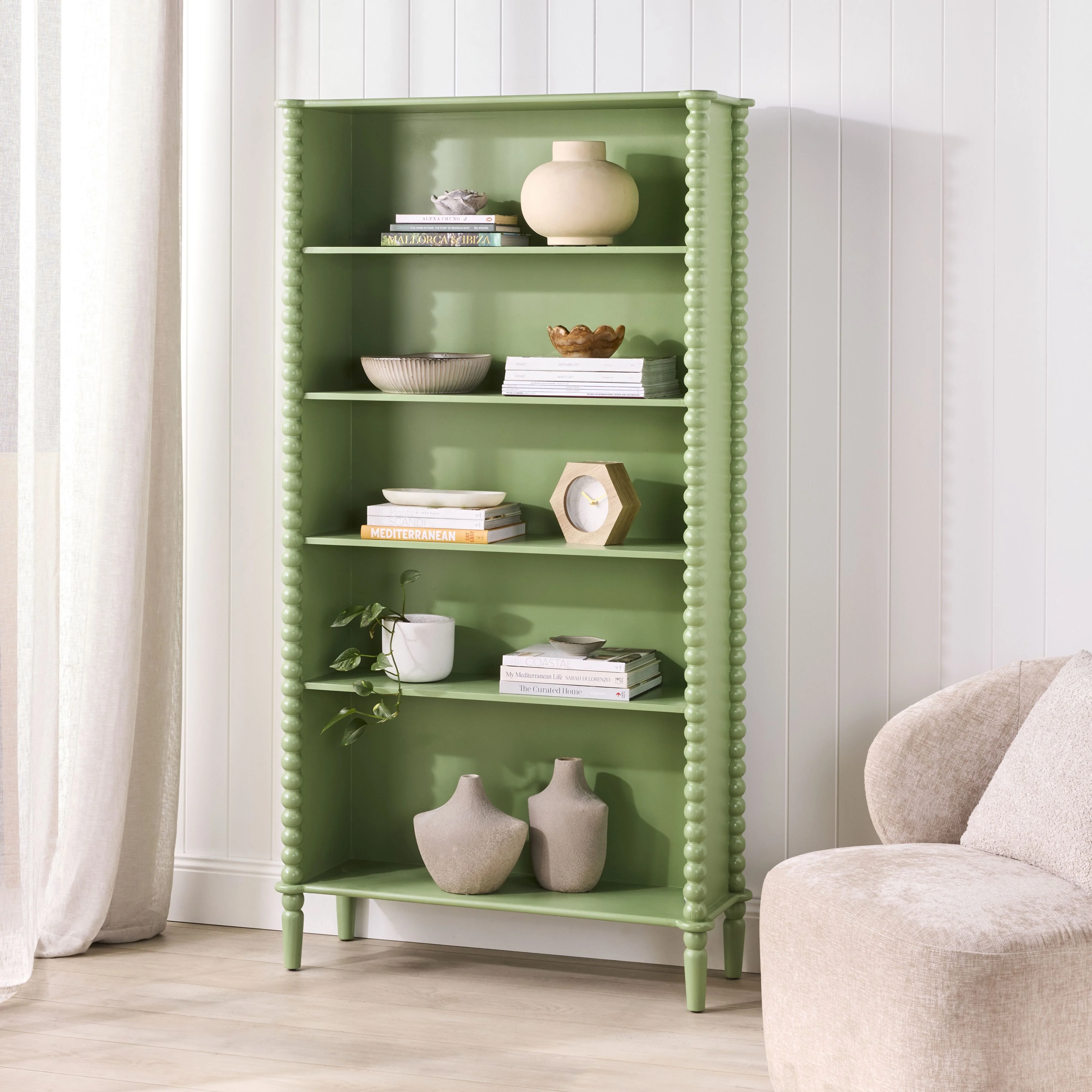 Maisie Tall Bookcase Green 90x32x170cm - Image 9