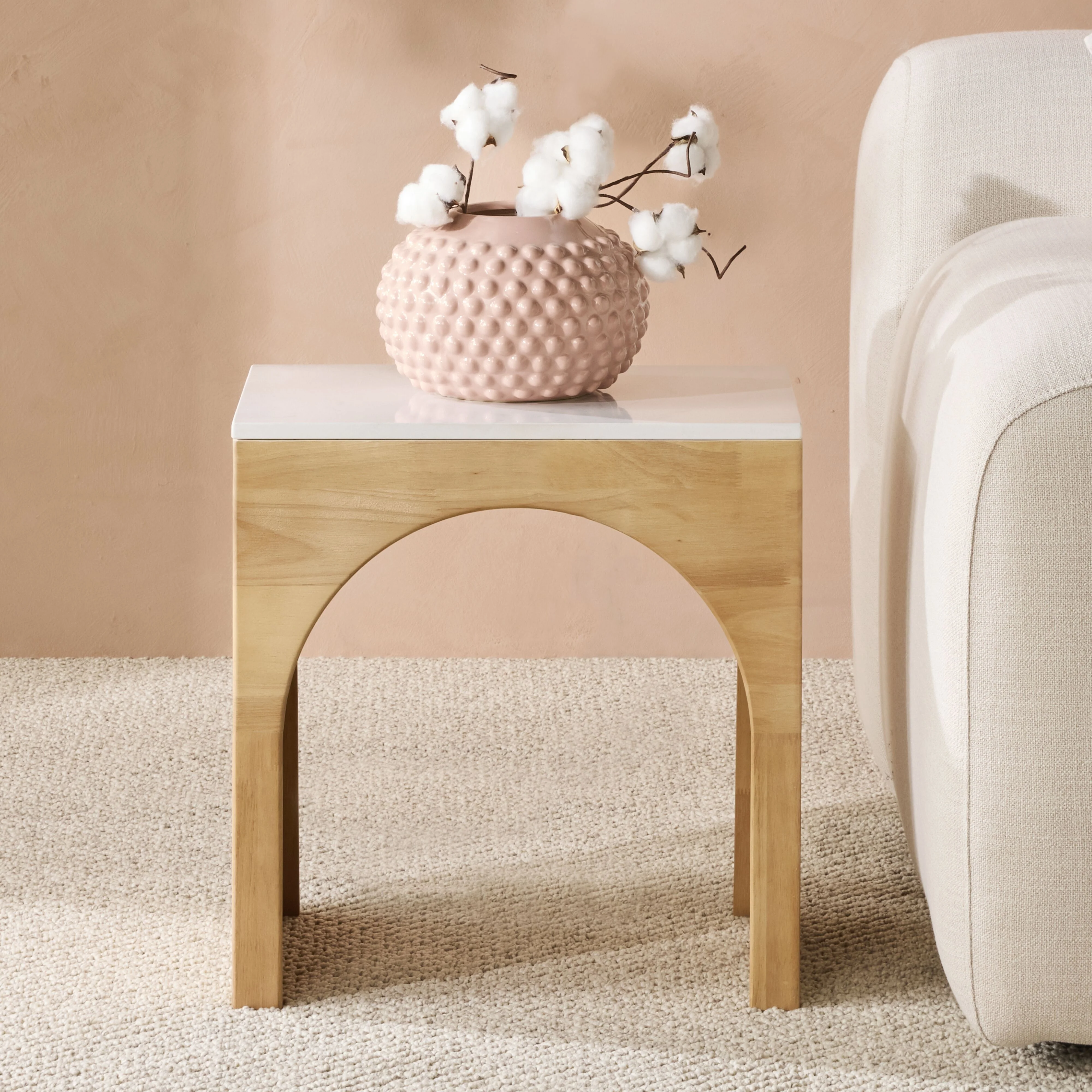 Marble Arched Wooden Side Table 45cm - Image 6