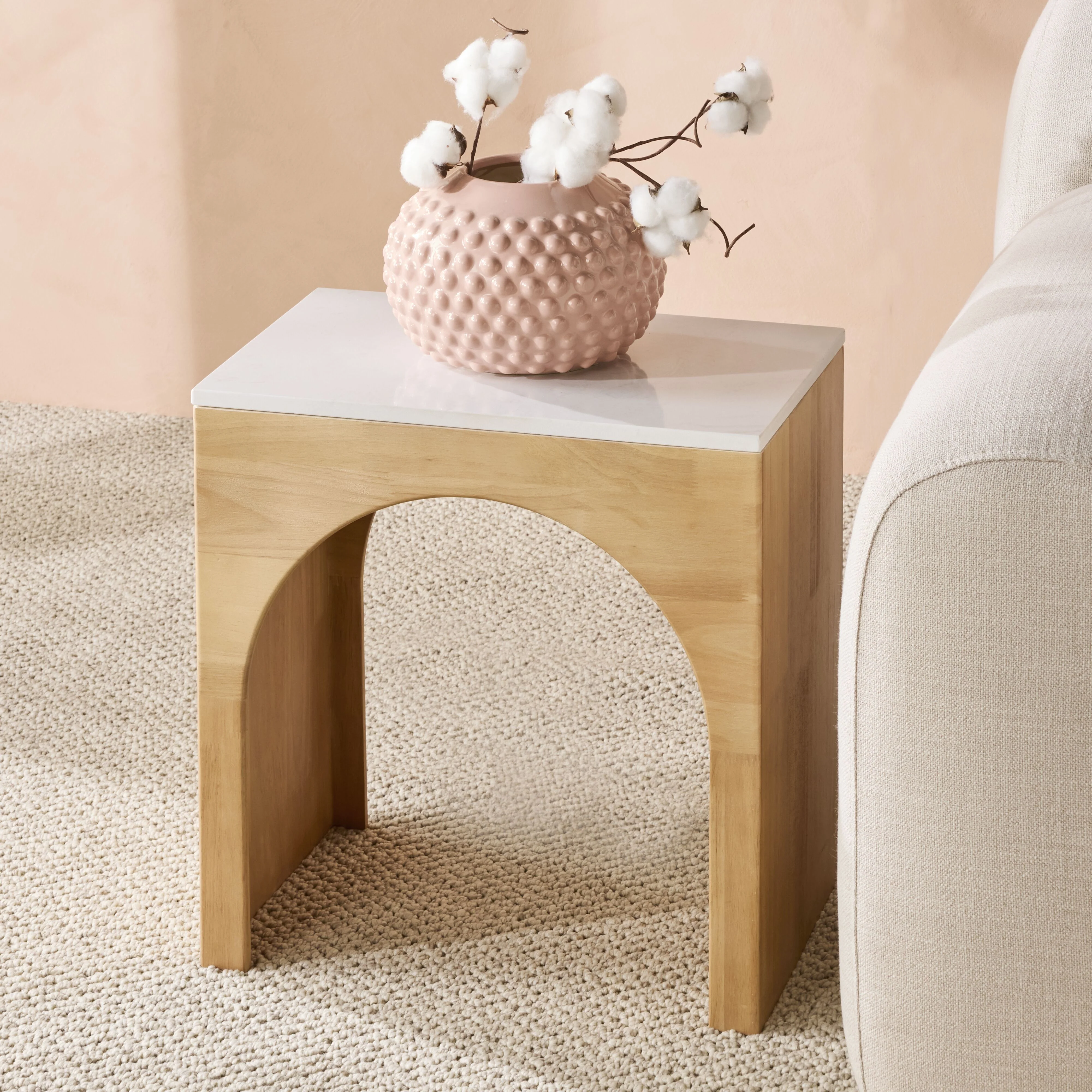 Marble Arched Wooden Side Table 45cm - Image 7