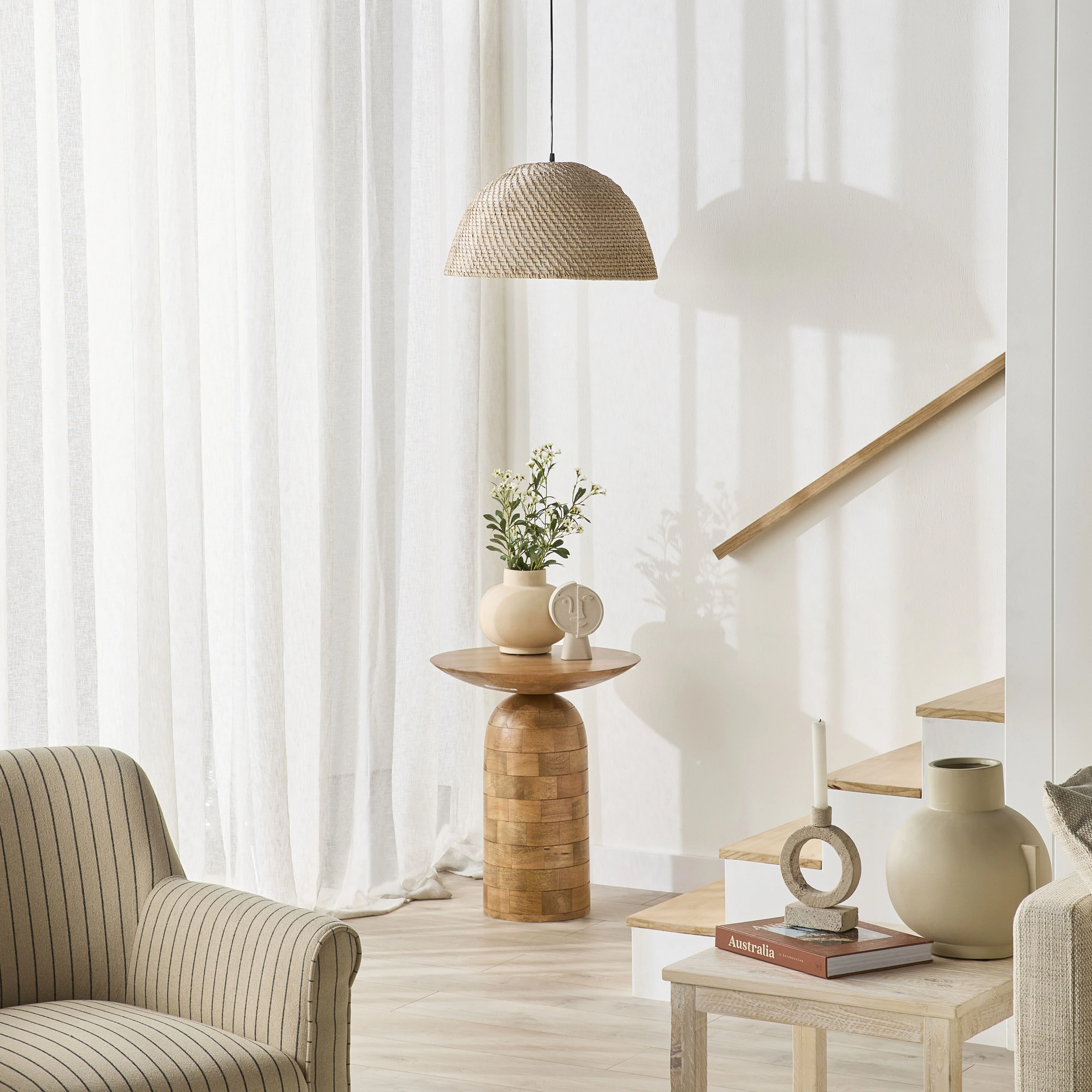 Marina Rattan Pendant White Wash 50x50x28cm - Image 5
