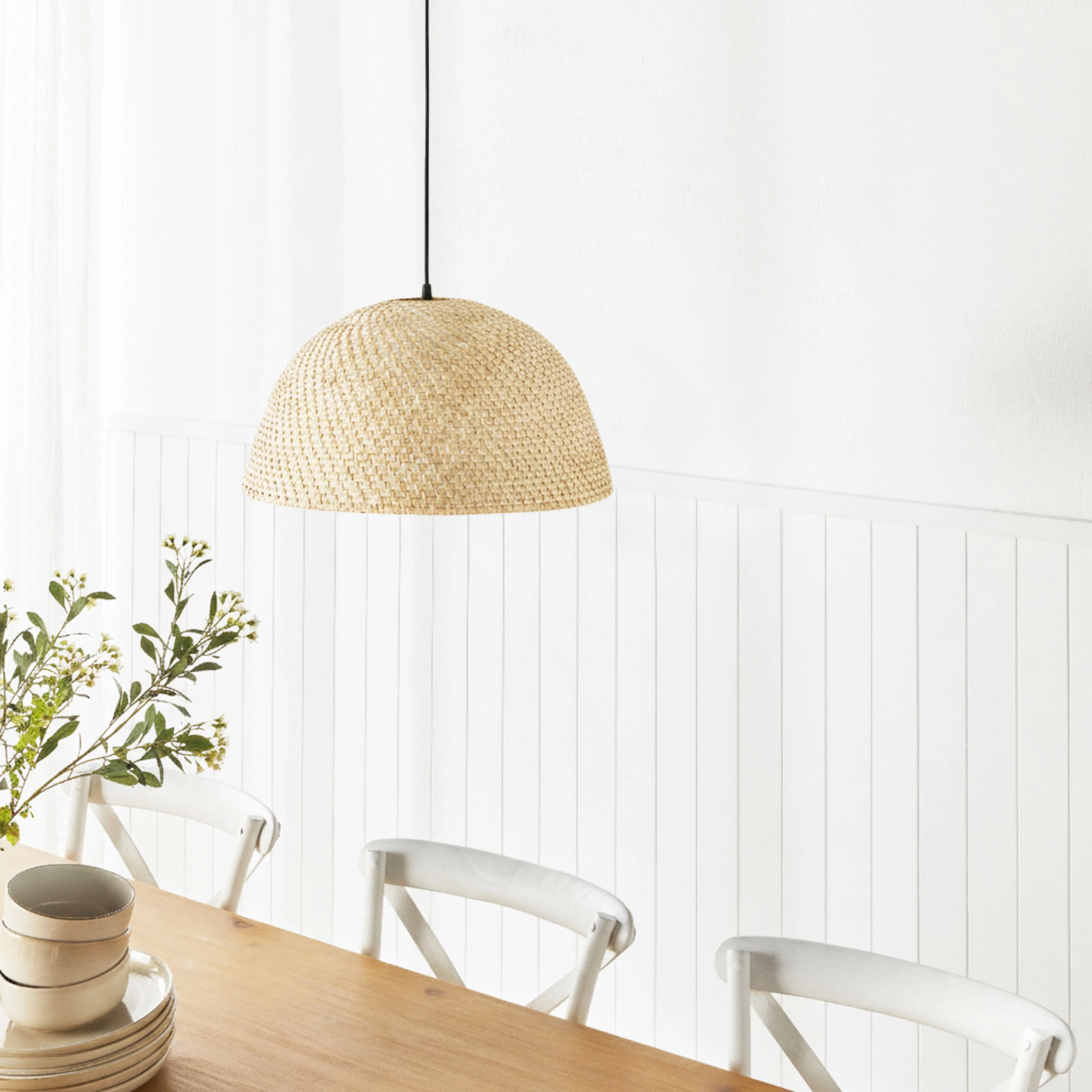 Marina Rattan Pendant White Wash 50x50x28cm - Image 6