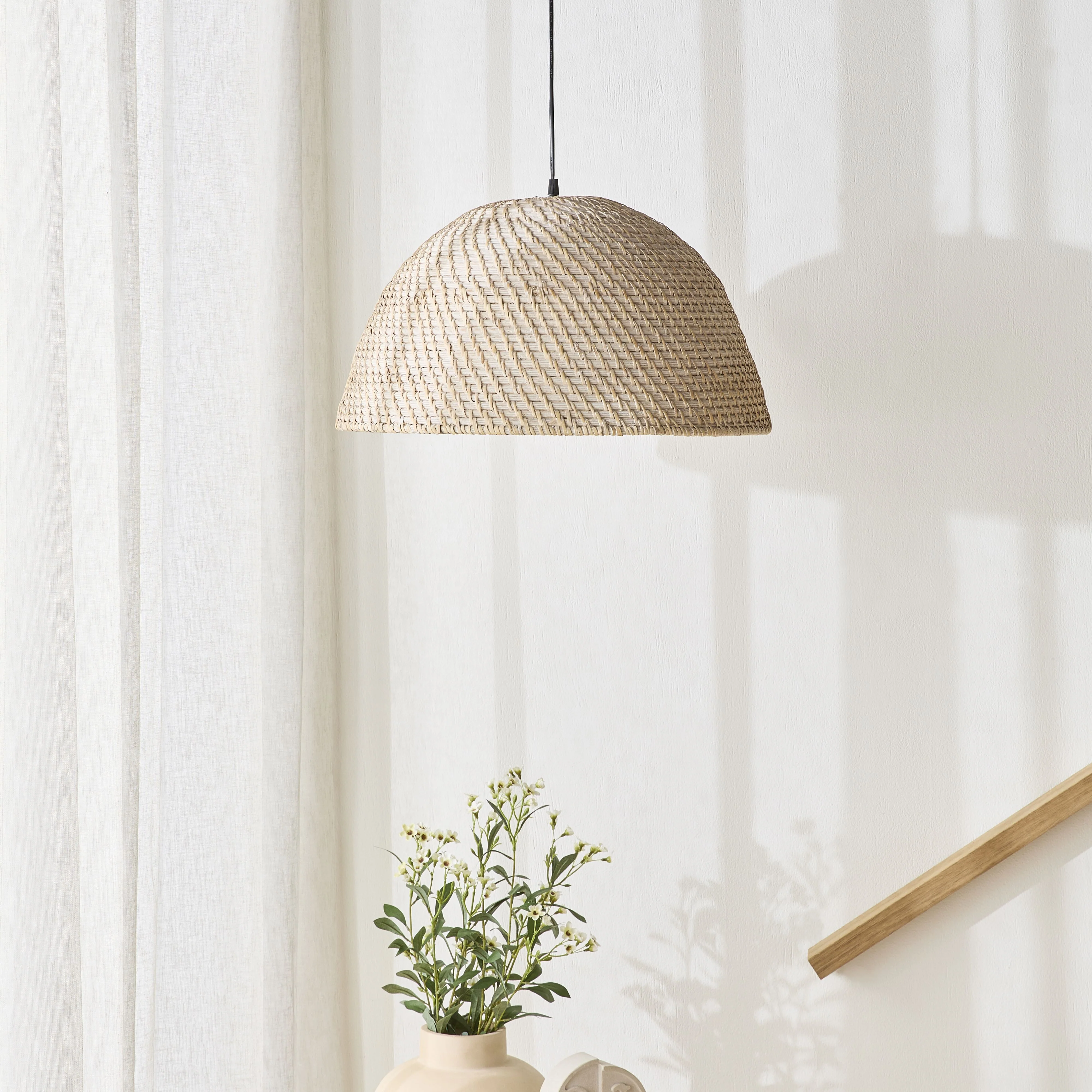 Marina Rattan Pendant White Wash 50x50x28cm - Image 7