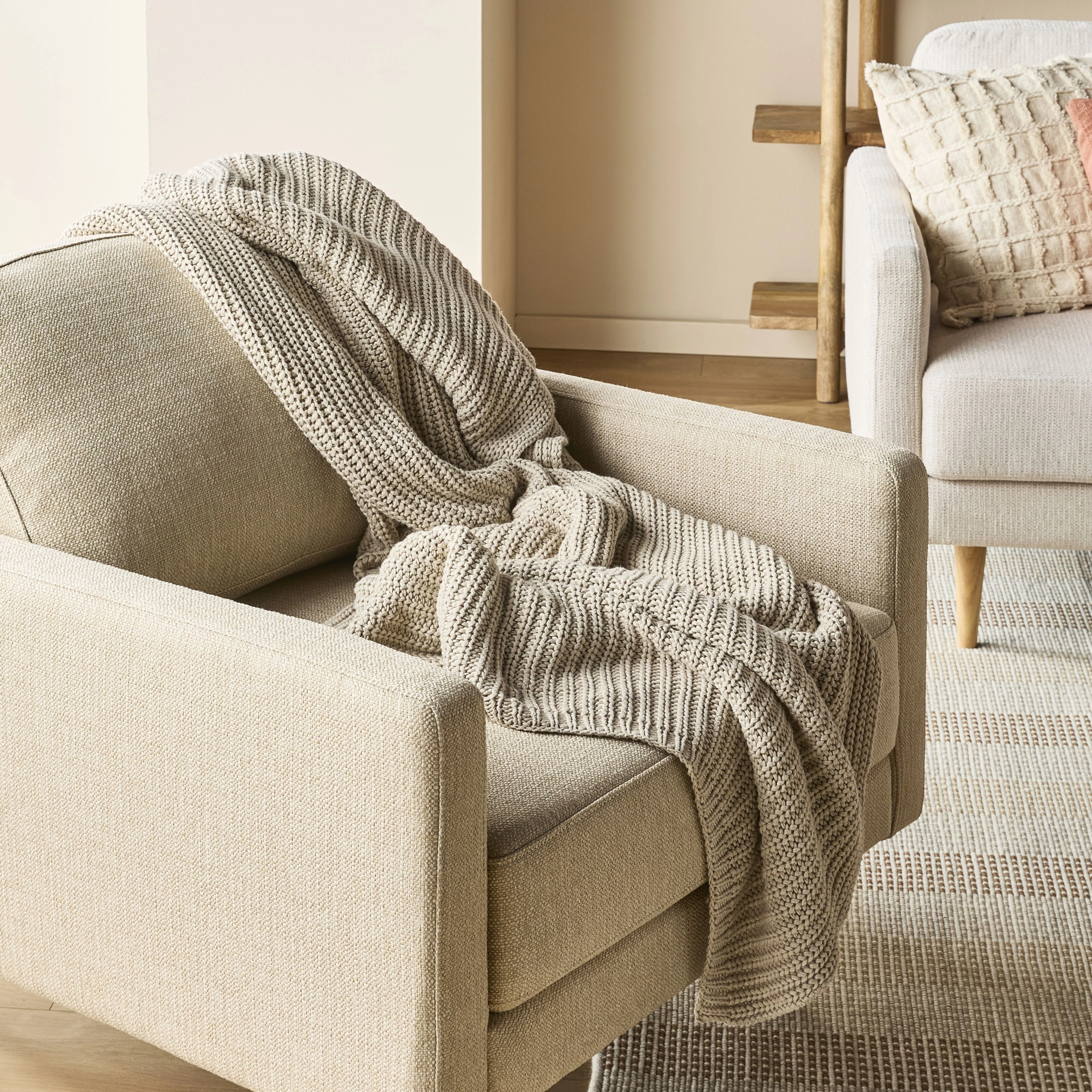 Marley Rib Knitted Blanket Stone 200X150cm - Image 5