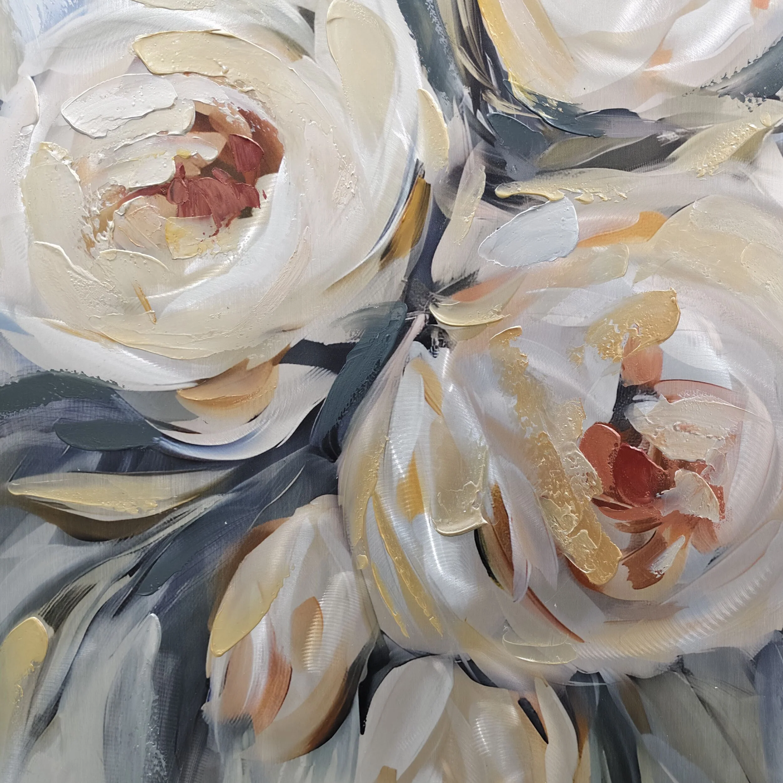 Metallic English Roses Framed Textured Print 100x100cm - Image 2