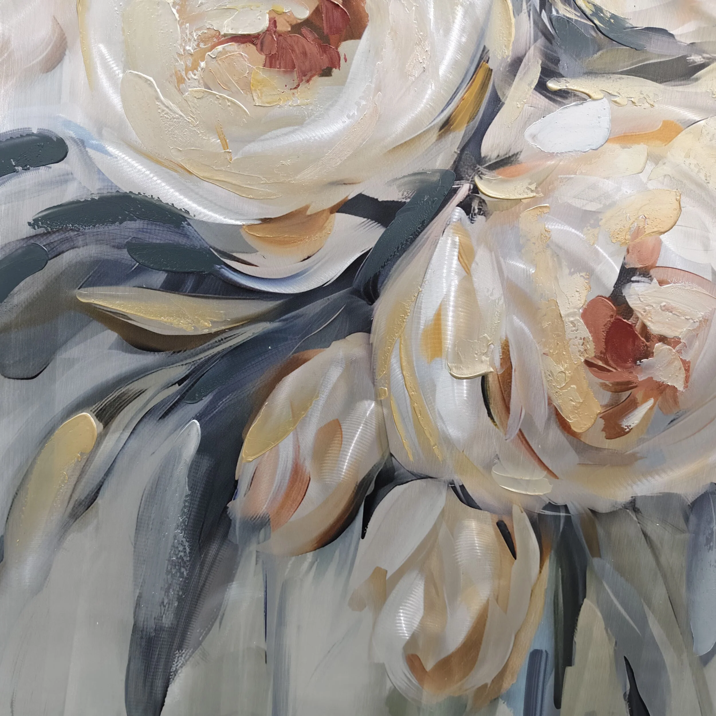 Metallic English Roses Framed Textured Print 100x100cm - Image 3