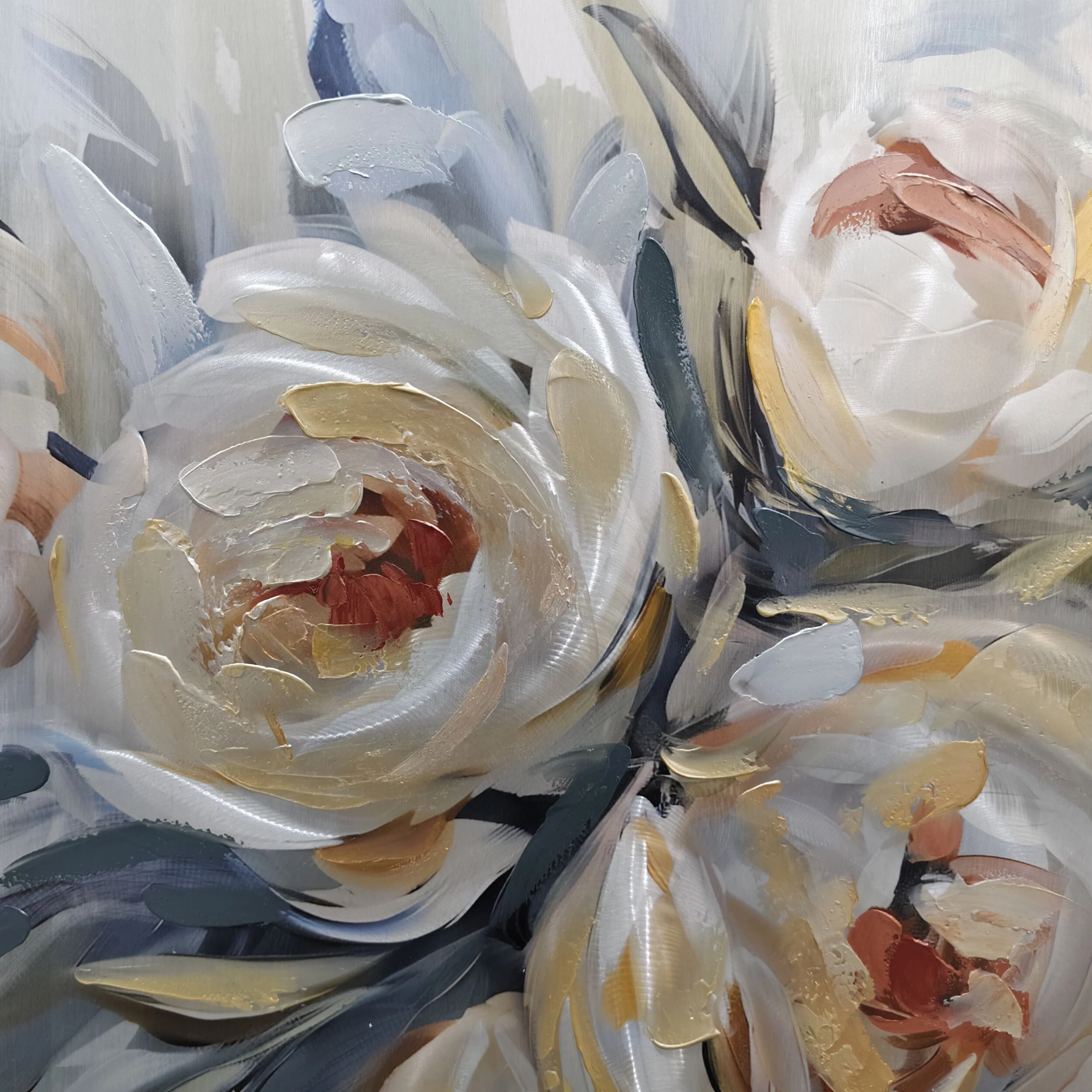 Metallic English Roses Framed Textured Print 100x100cm - Image 4