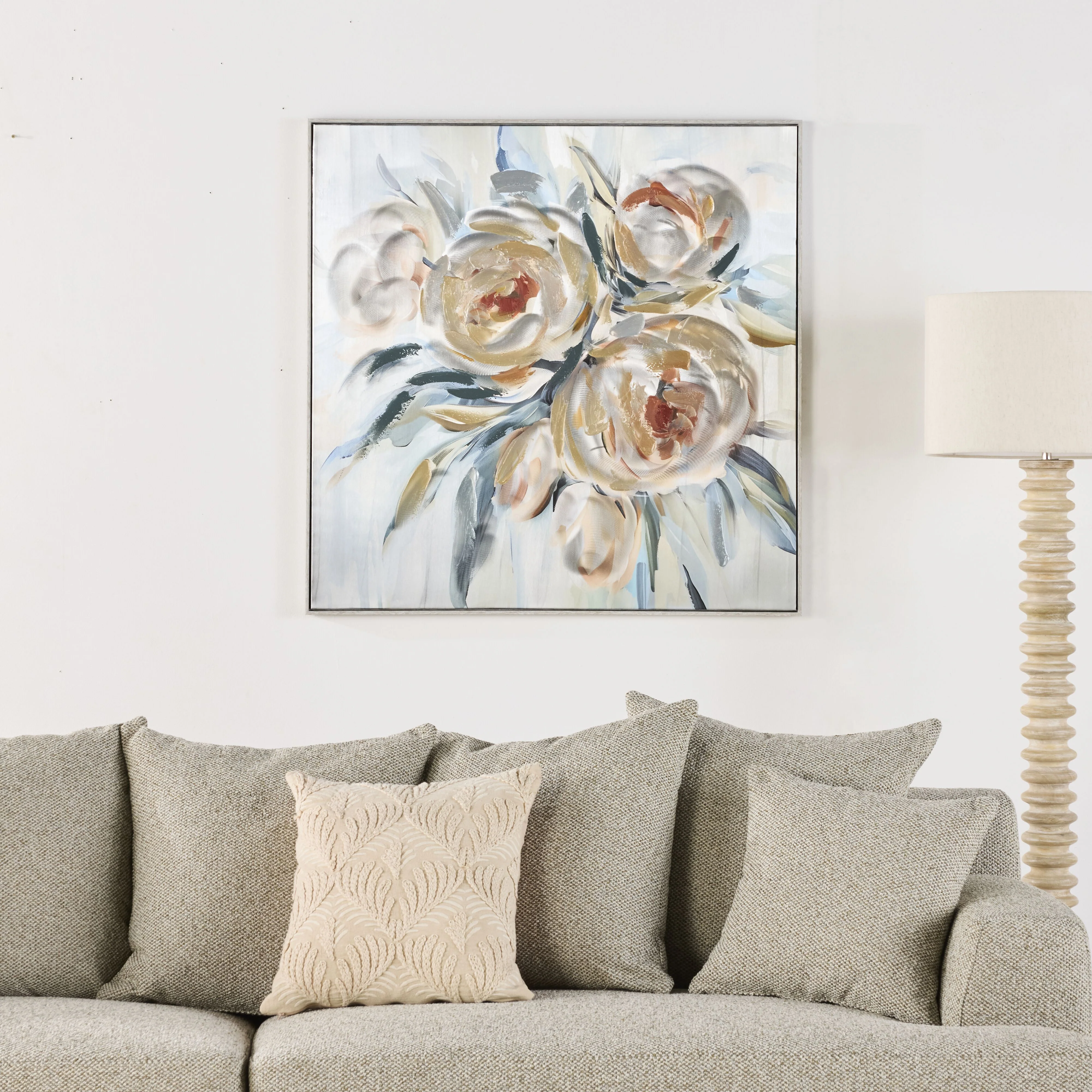 Metallic English Roses Framed Textured Print 100x100cm - Image 6