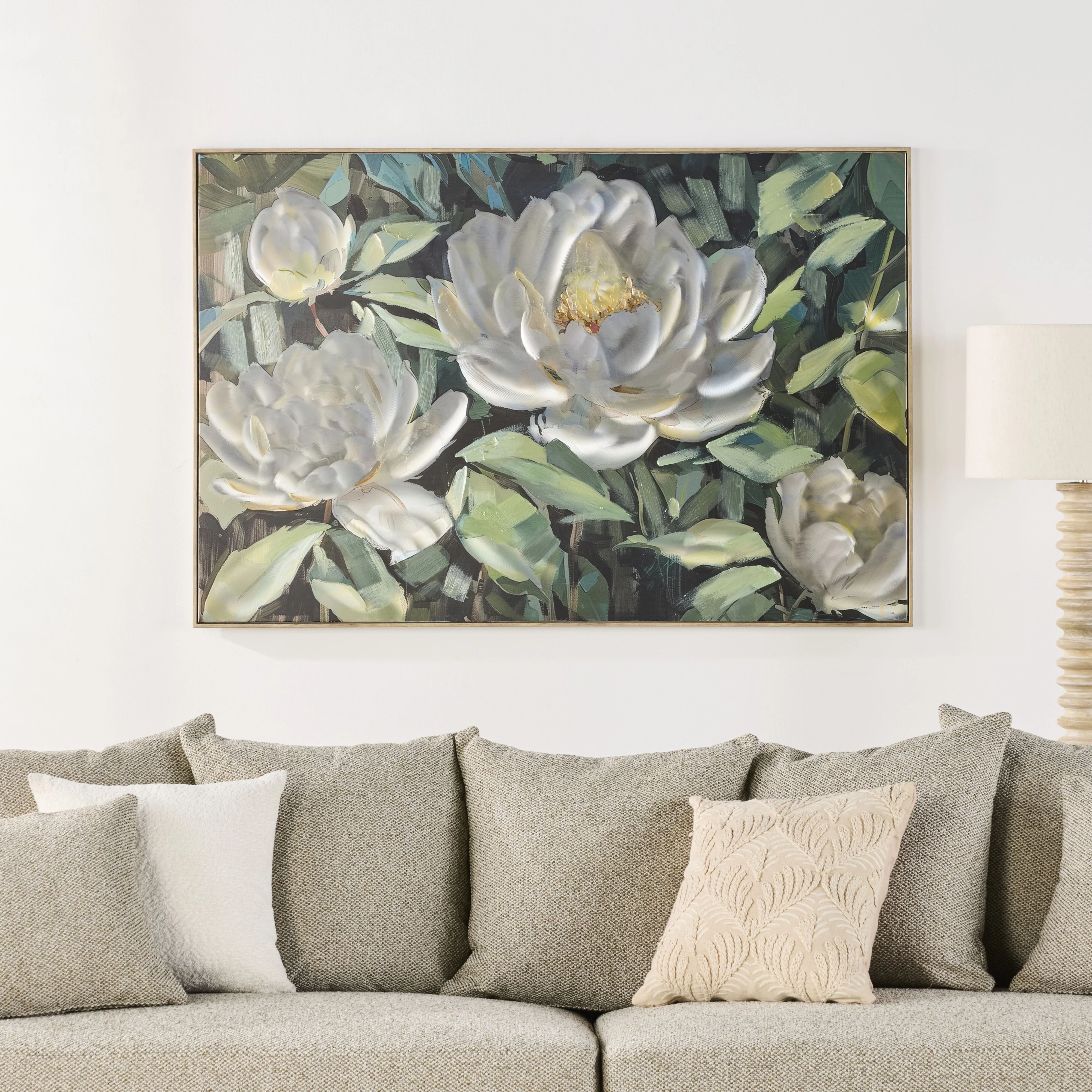 Metallic Peonies Framed Textured Print 150x100cm - Image 4