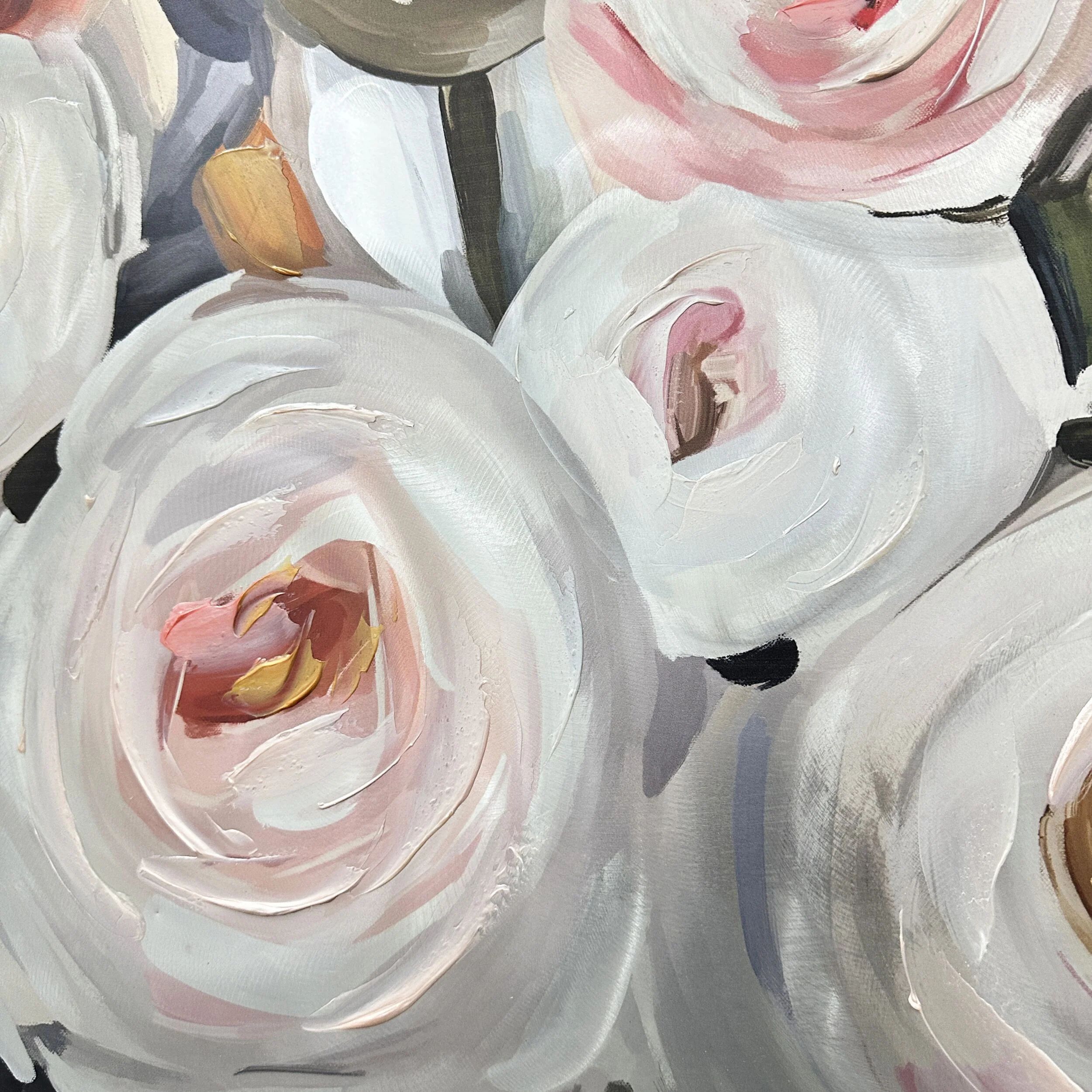 Metallic Rose Bouquet Framed Textured Print 120x60cm - Image 3