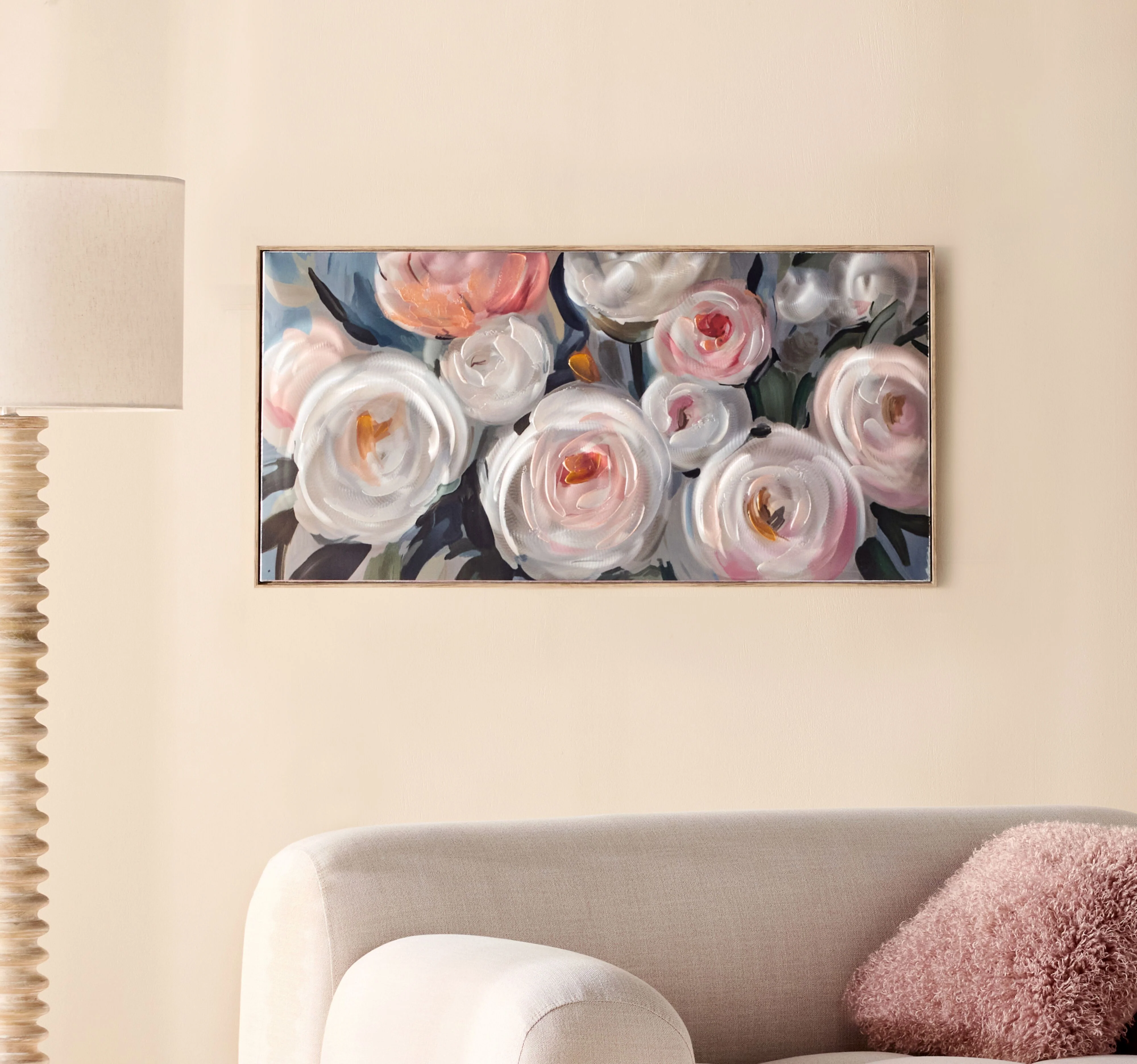 Metallic Rose Bouquet Framed Textured Print 120x60cm - Image 4