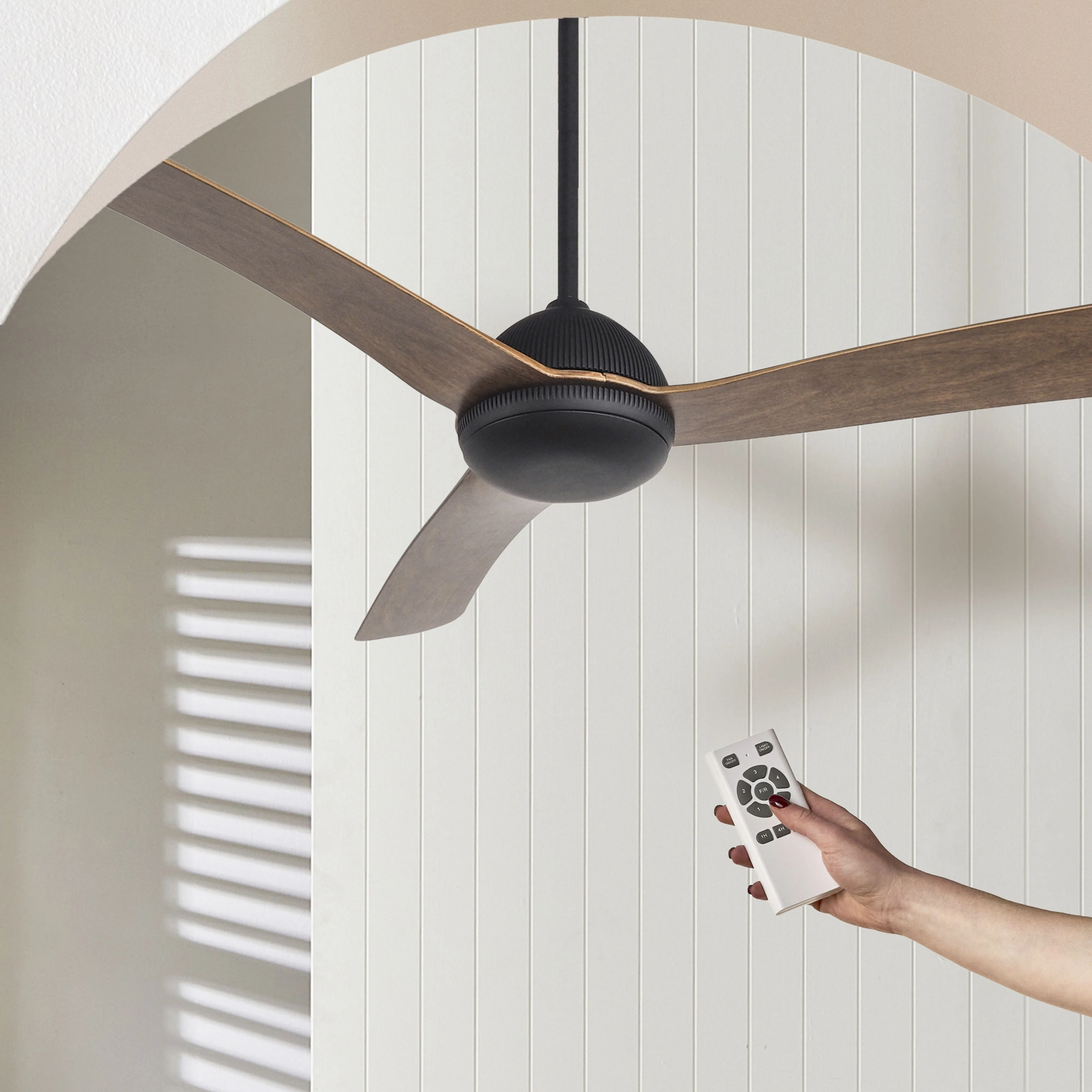 Moreton Indoor/Outdoor DC Ceiling Fan with Remote - Black & Hickory Finish 132cm - Image 5