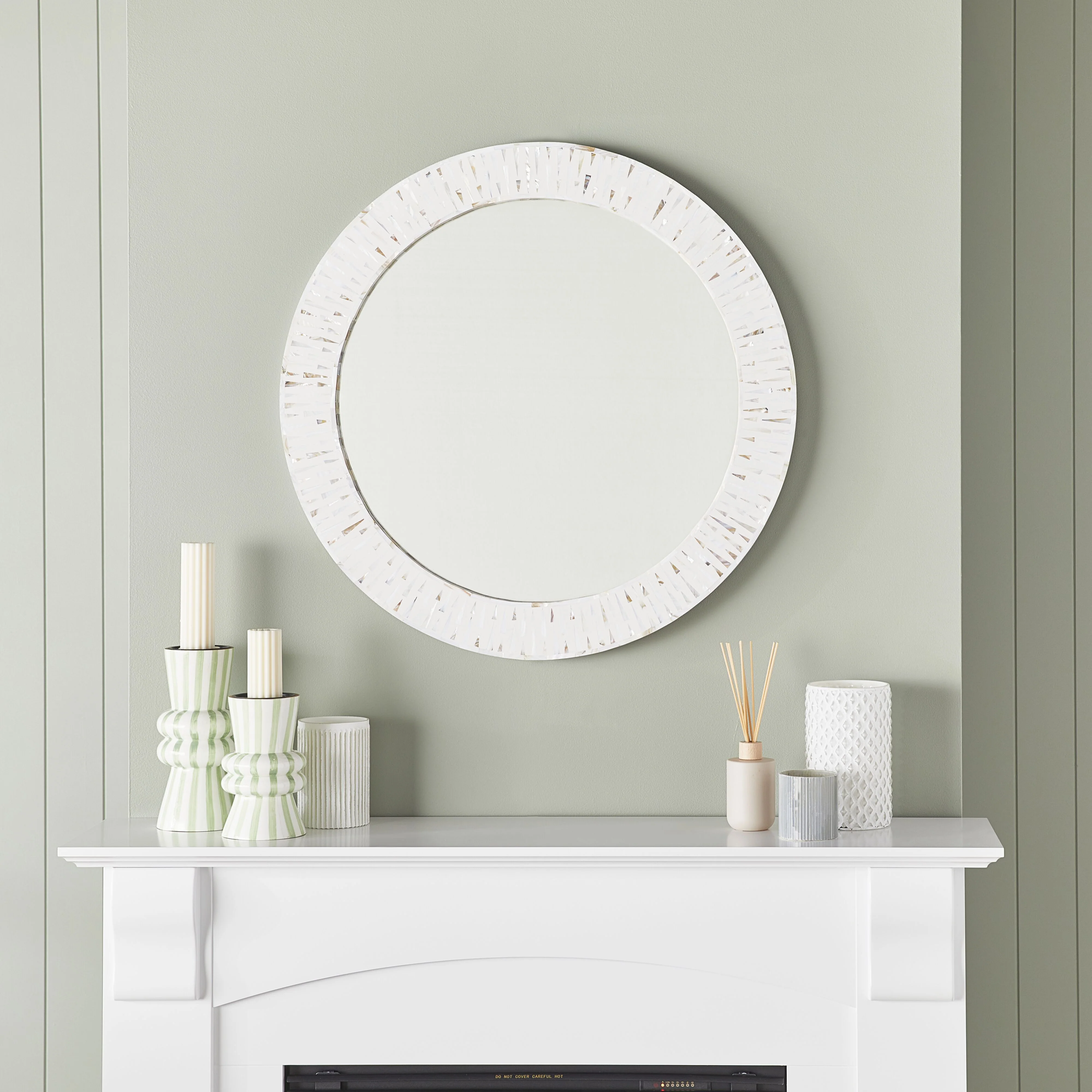 Mother Of Pearl White Round Frame Mirror 76x2.50cm - Image 4